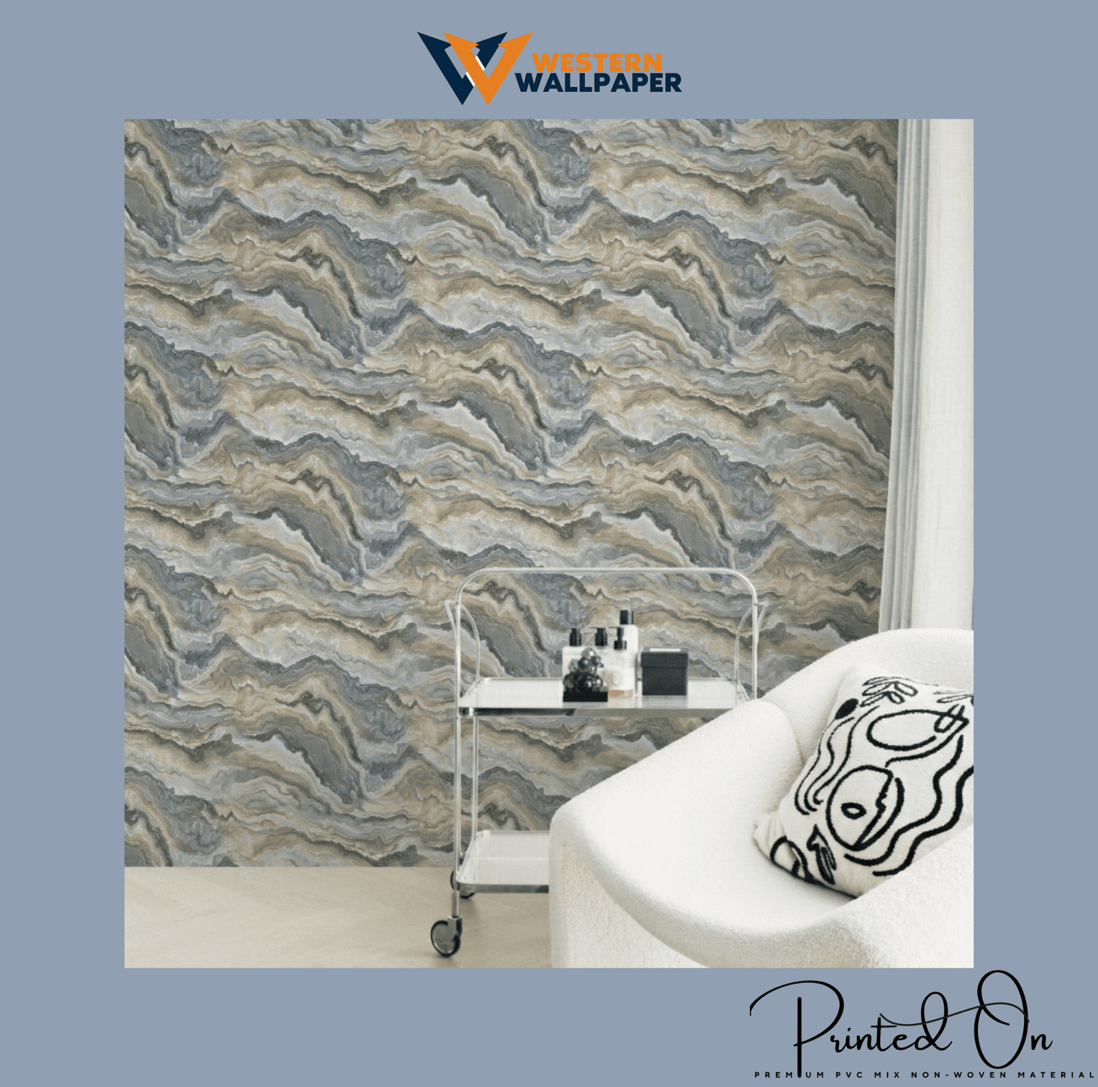 LUXE SWIRLING AGATE WALLPAPER IN SLATE AND OCHRE