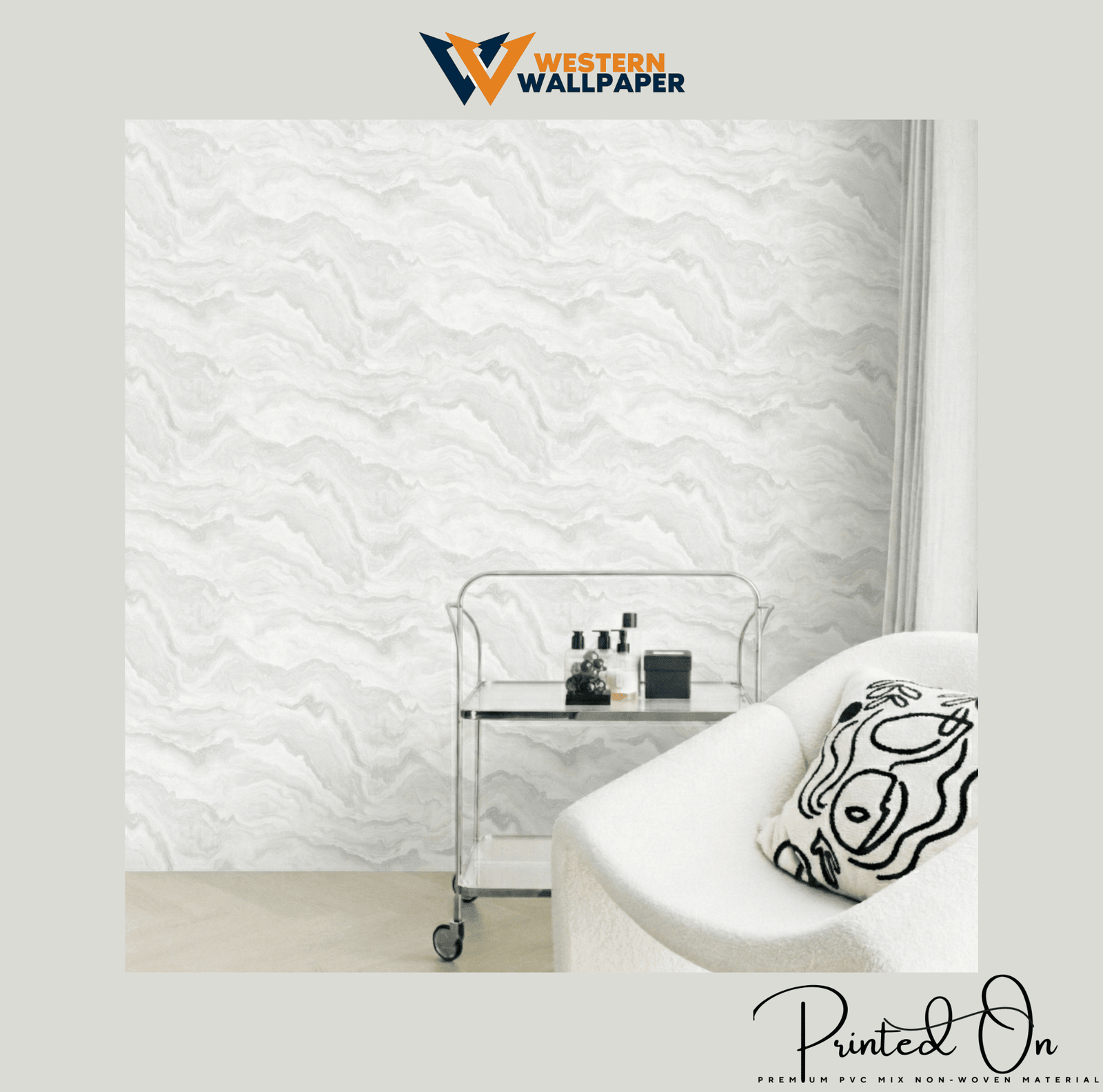 LUXE SWIRLING AGATE WALLPAPER IN GLACIER WHITE