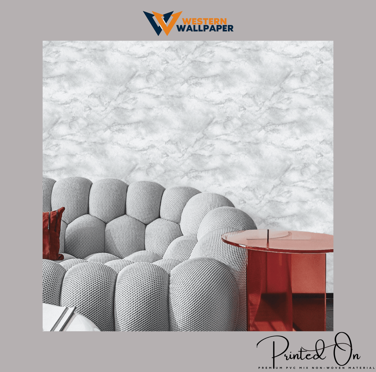 LUXE POLISHED MARBLE WALLPAPER IN MISTY BLUE