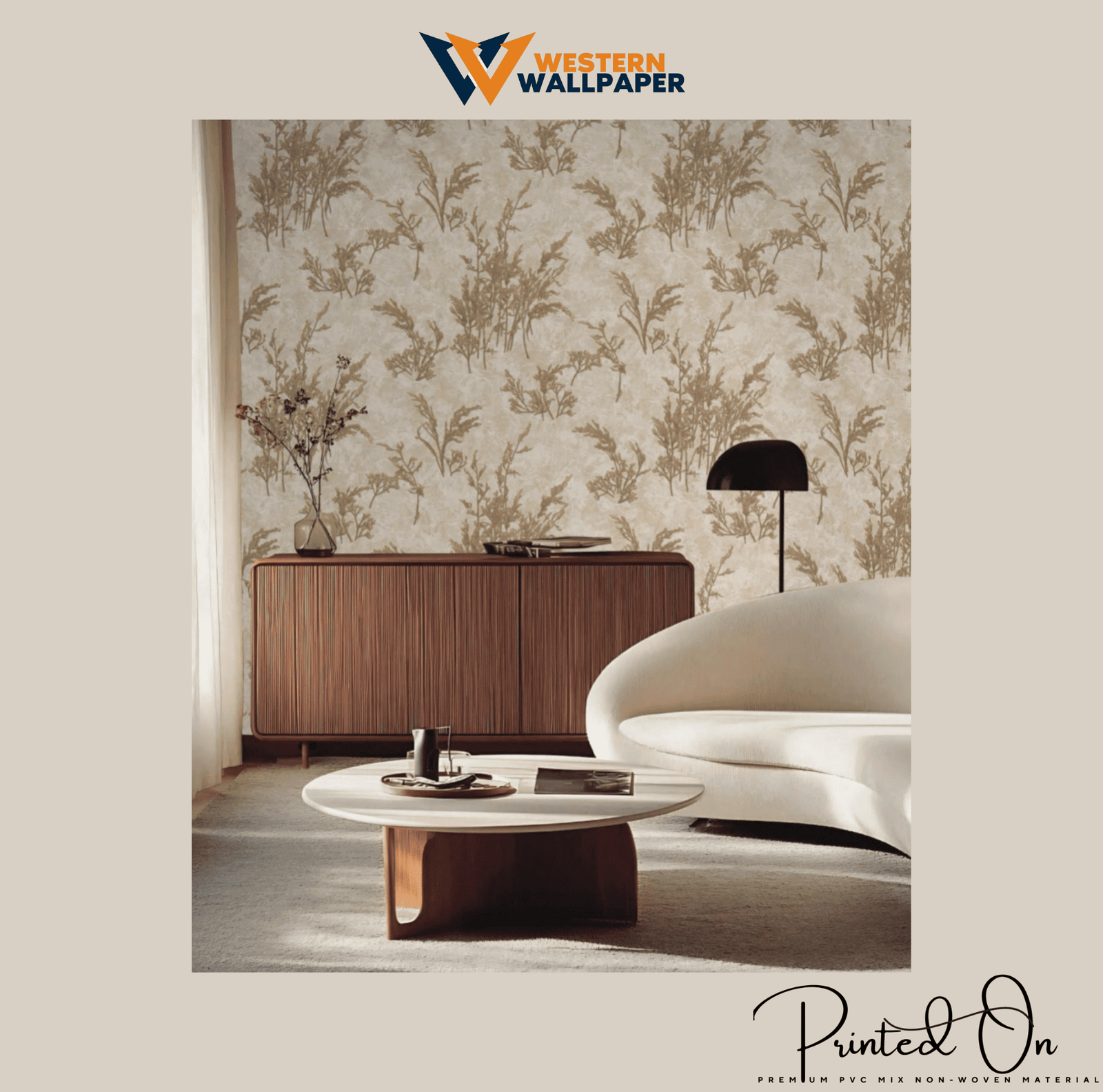 ETHEREAL GOSSAMER SHRUB WALLPAPER IN CHAMPAGNE AND BRONZE