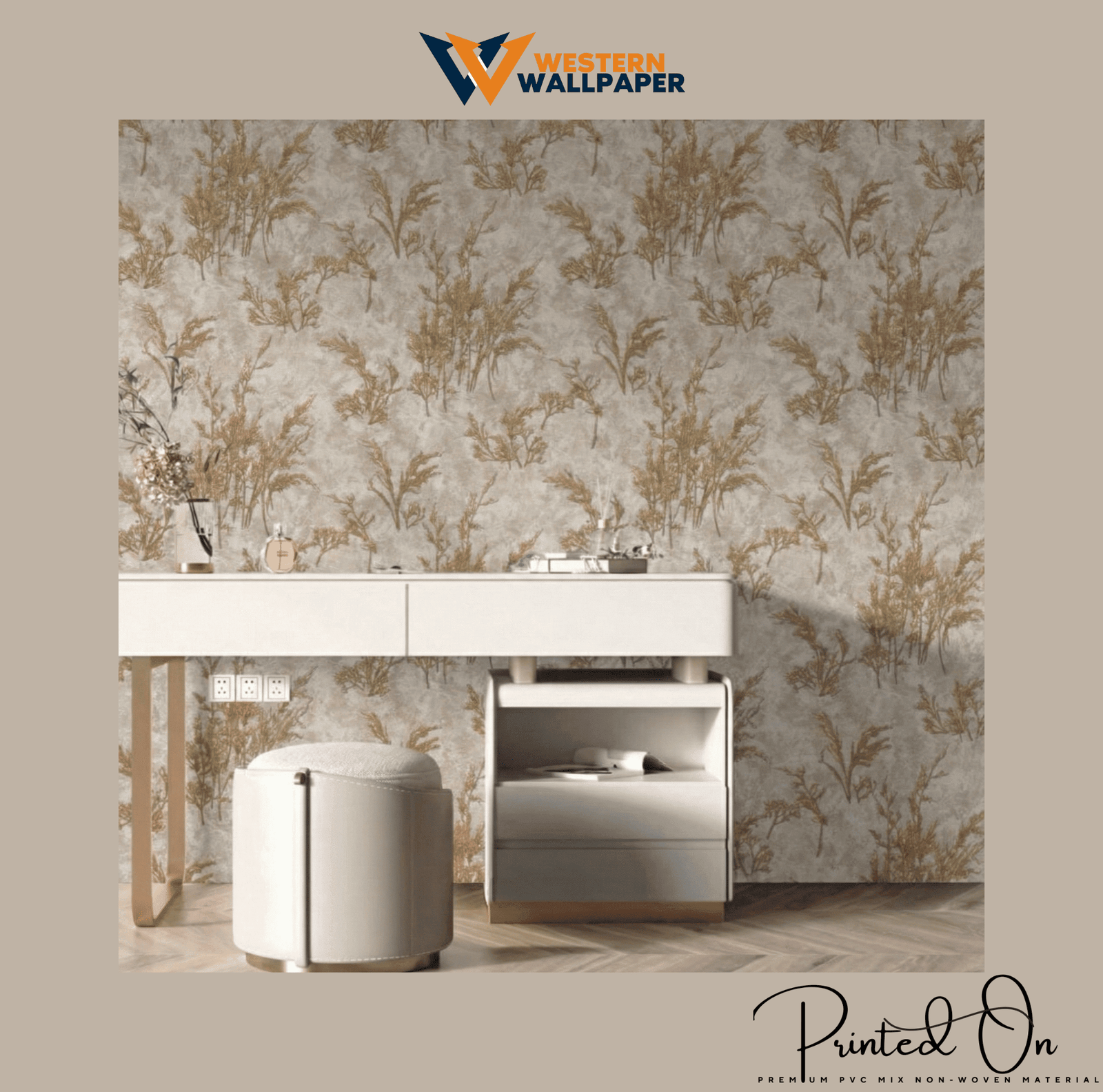 ETHEREAL GOSSAMER SHRUB WALLPAPER IN AMBER AND GOLD