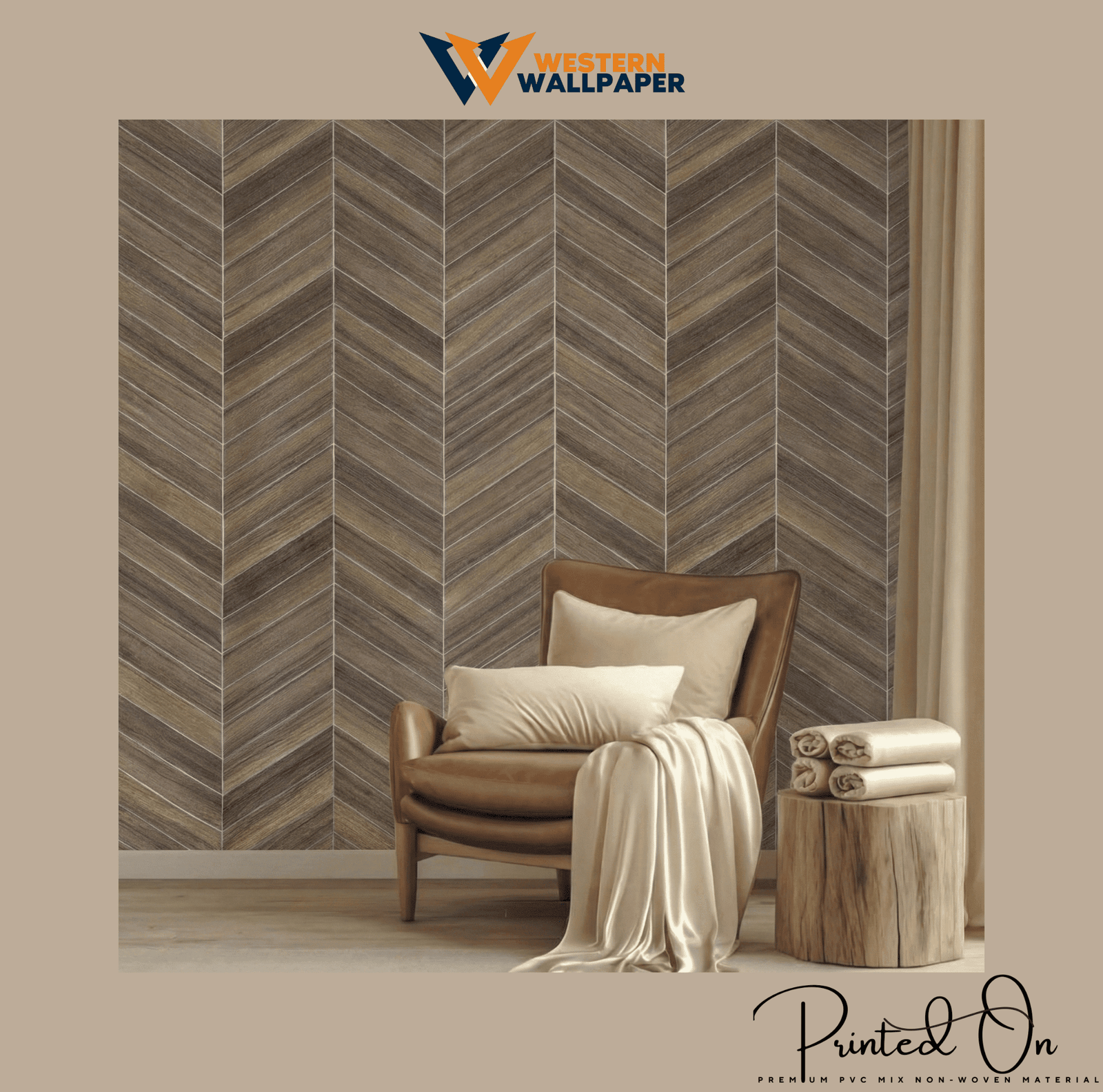 CHEVRON OAK WOOD PANELING WALLPAPER