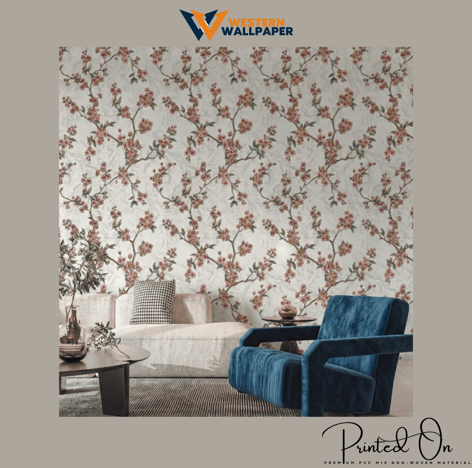 ELEGANT BLOSSOMING VINE WALLPAPER IN ROSE AND TEAL