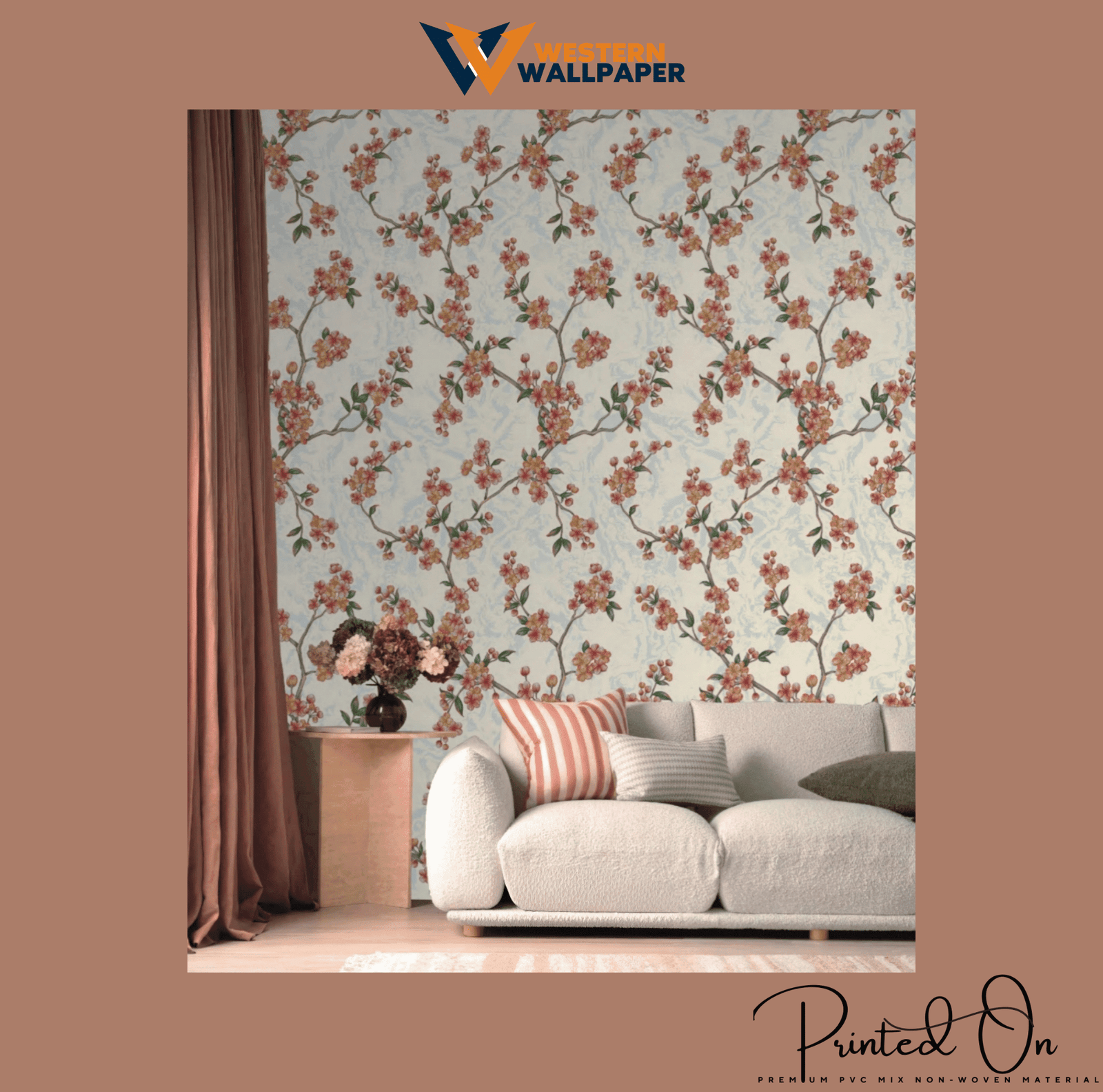 ELEGANT BLOSSOMING VINE WALLPAPER IN ROSE AND AMBER