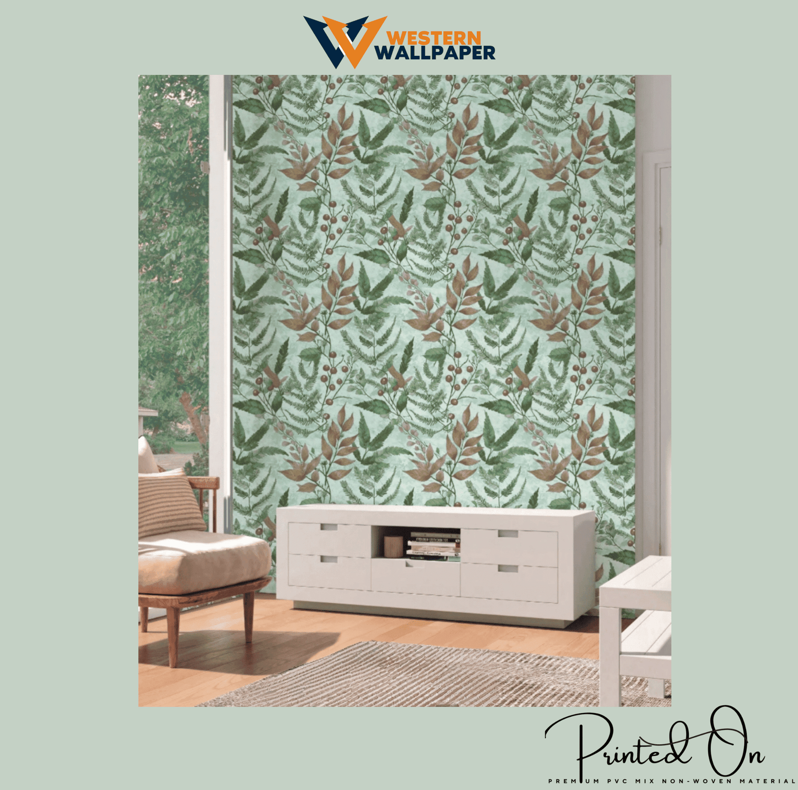 TEXTURED BOTANICAL FERN WALLPAPER IN MOSS GREEN AND BRONZE