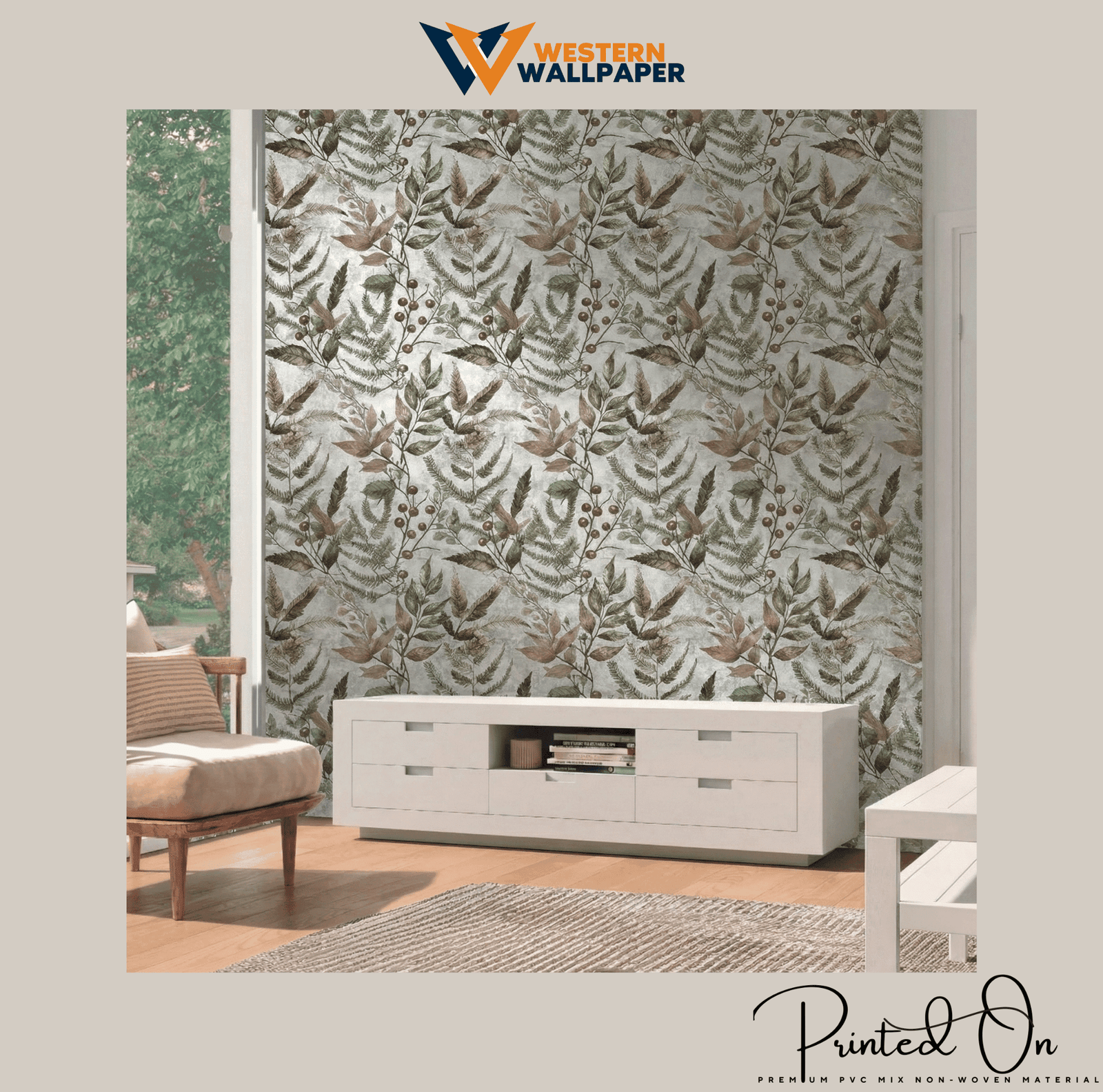 TEXTURED BOTANICAL FERN WALLPAPER IN SLATE GREY AND BRASS