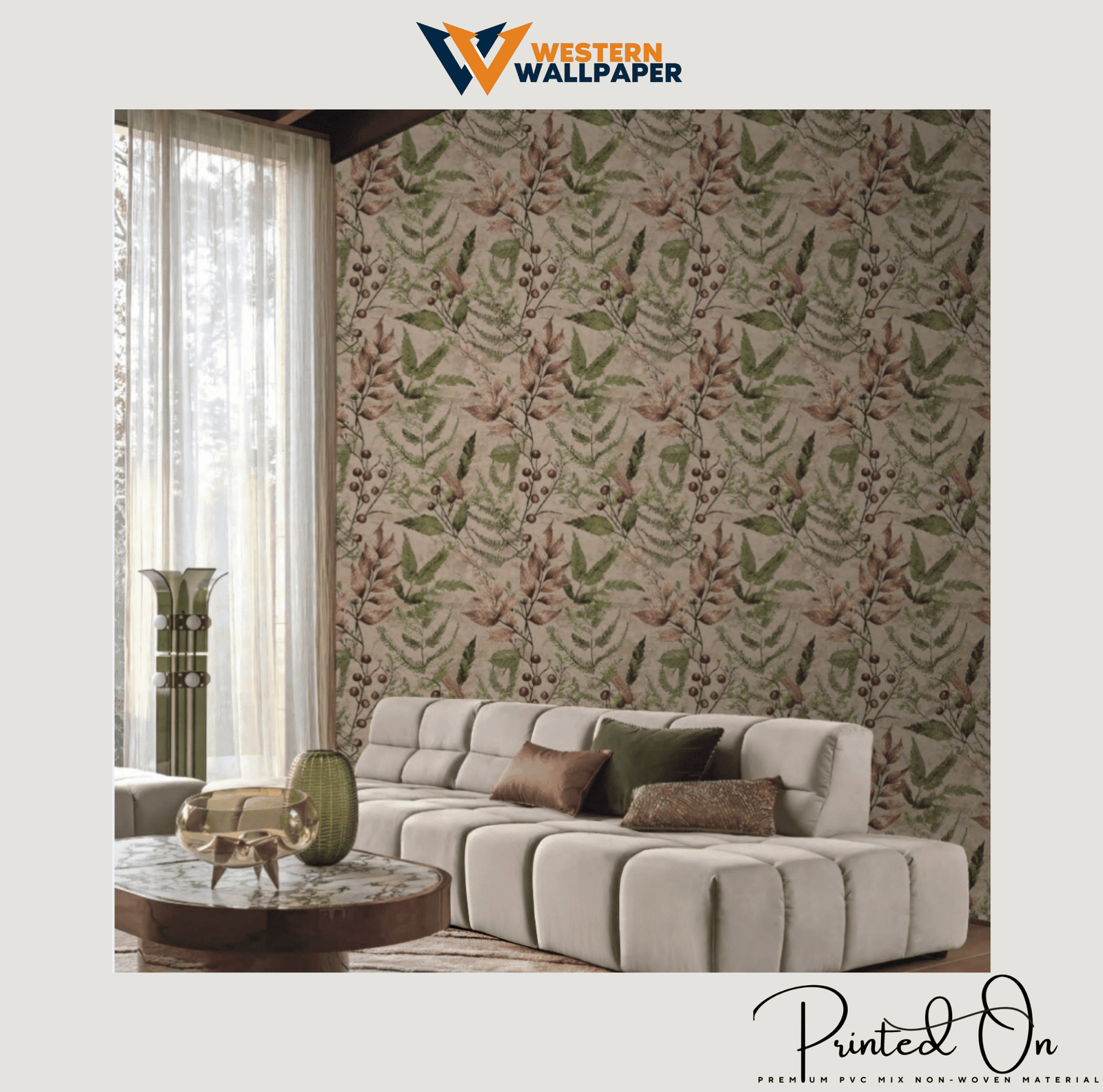 TEXTURED BOTANICAL FERN WALLPAPER IN AUTUMN GOLD AND BRONZE