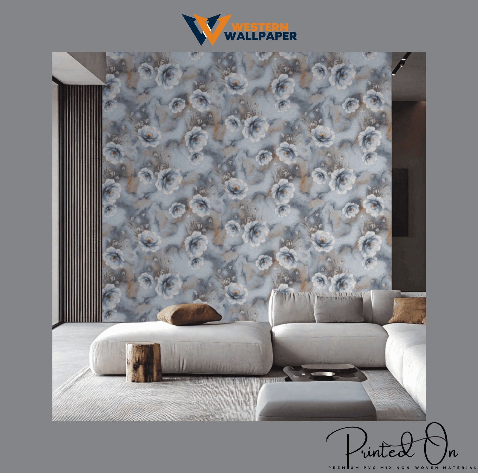 MINIMALIST BOTANICAL VINE WALLPAPER IN SLATE AND OCHRE