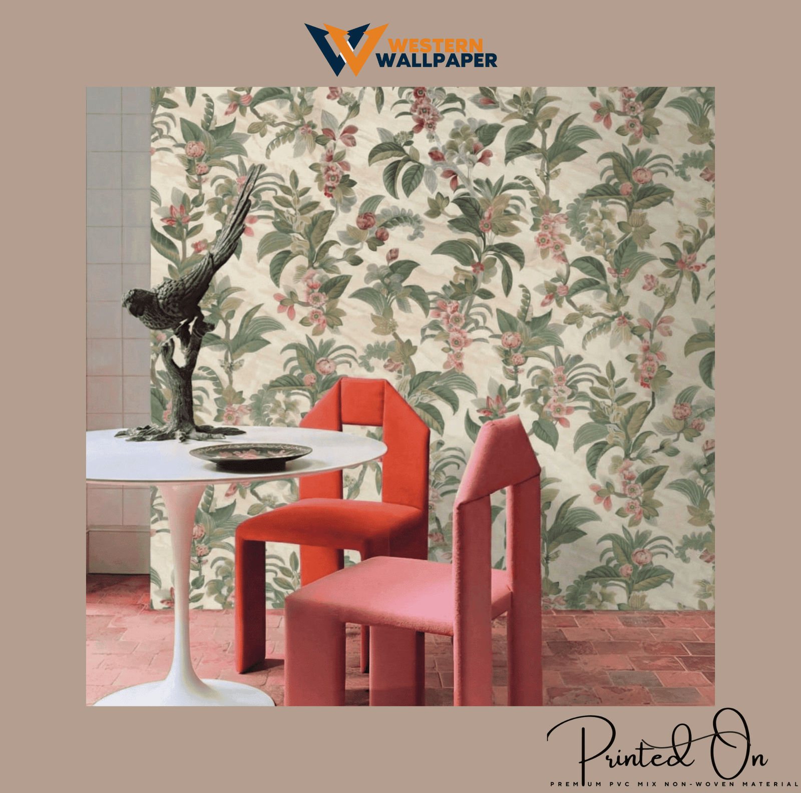 TROPICAL BOTANICAL OASIS WALLPAPER IN CREAM AND JADE