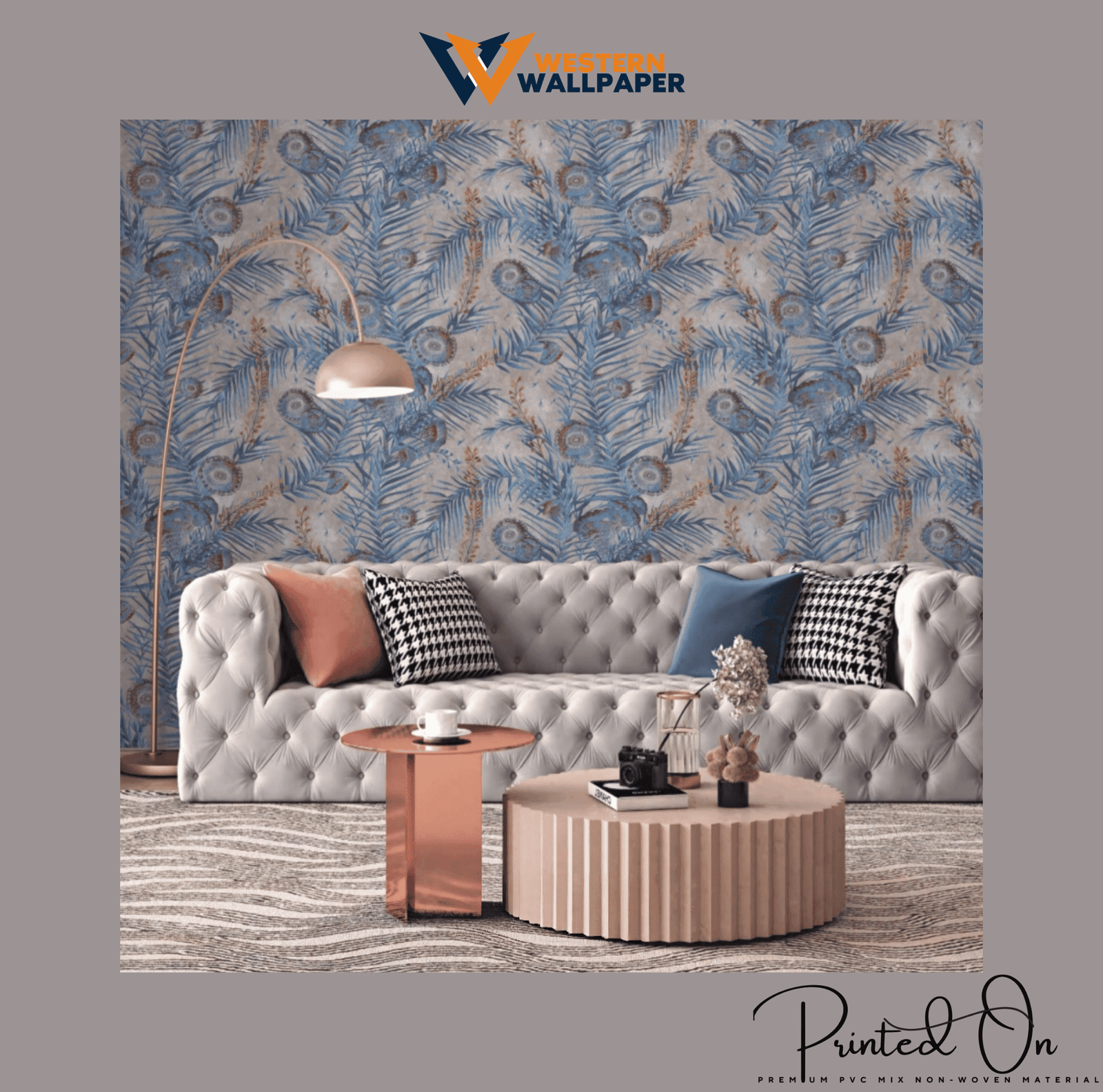 REGAL PEACOCK PLUME WALLPAPER IN COBALT AND COPPER