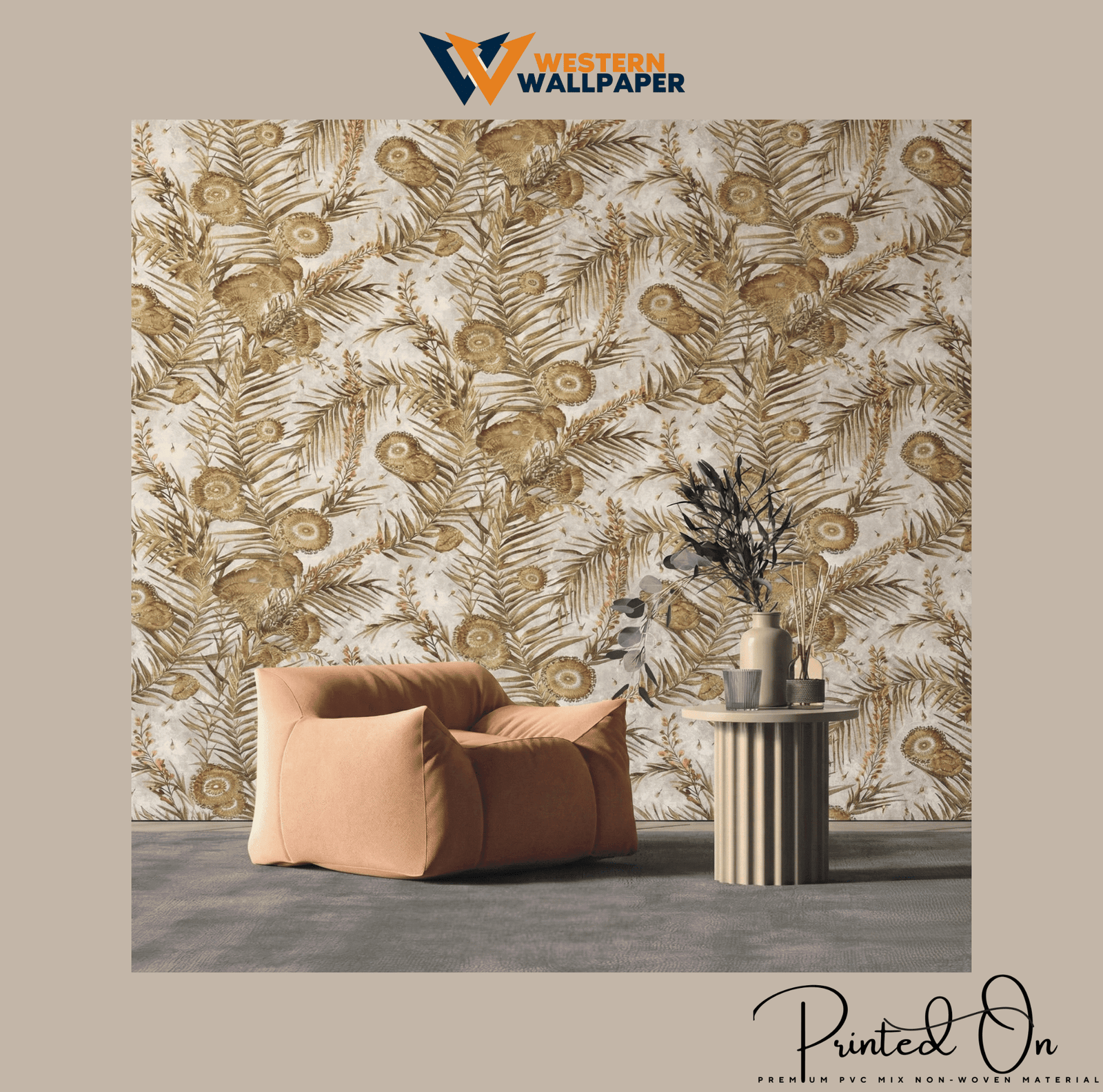 RUSTIC FEATHERED FERN WALLPAPER IN PEWTER AND BRONZE