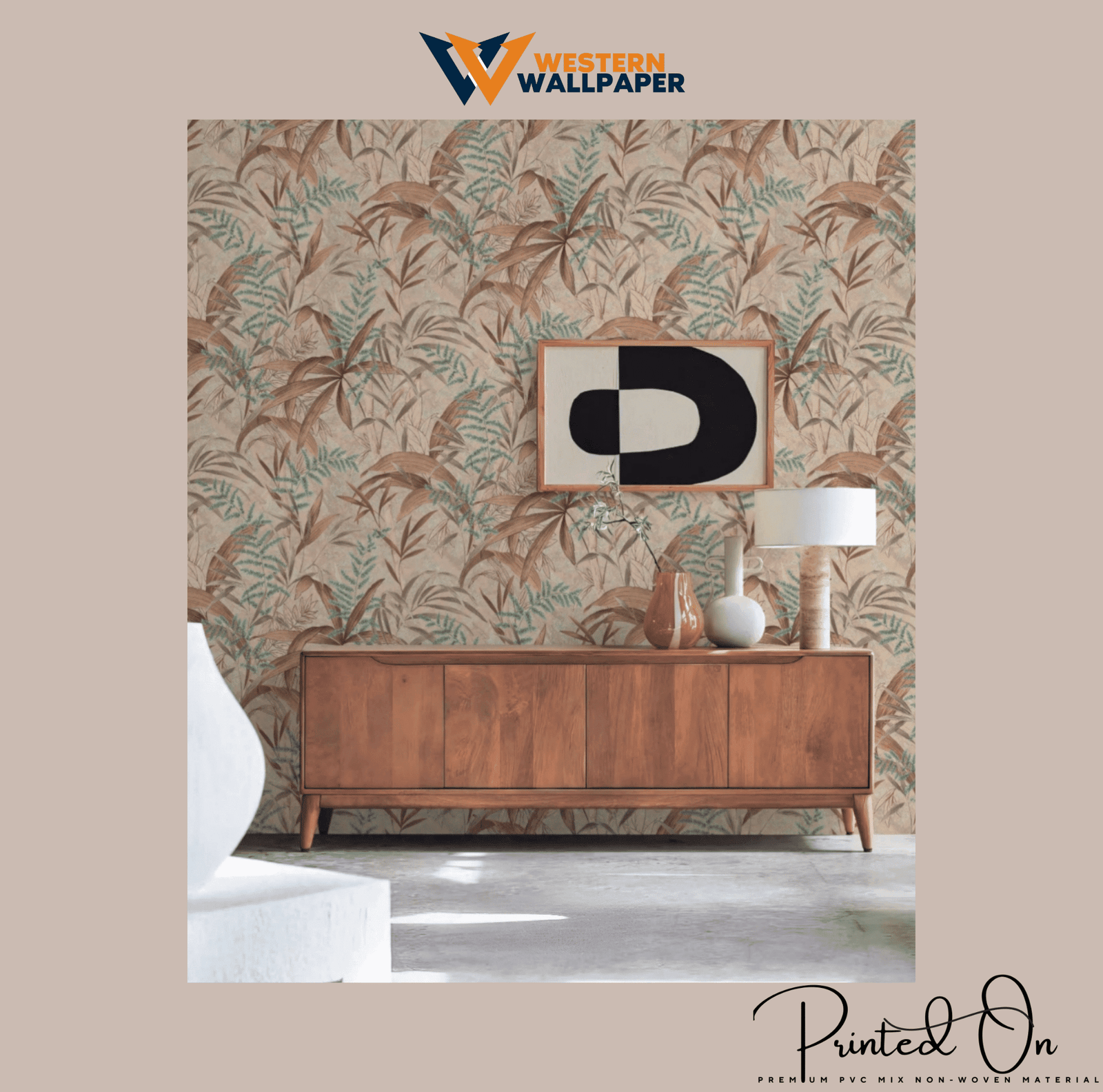 MIDNIGHT TROPICAL FERN WALLPAPER IN ONYX AND OCHRE