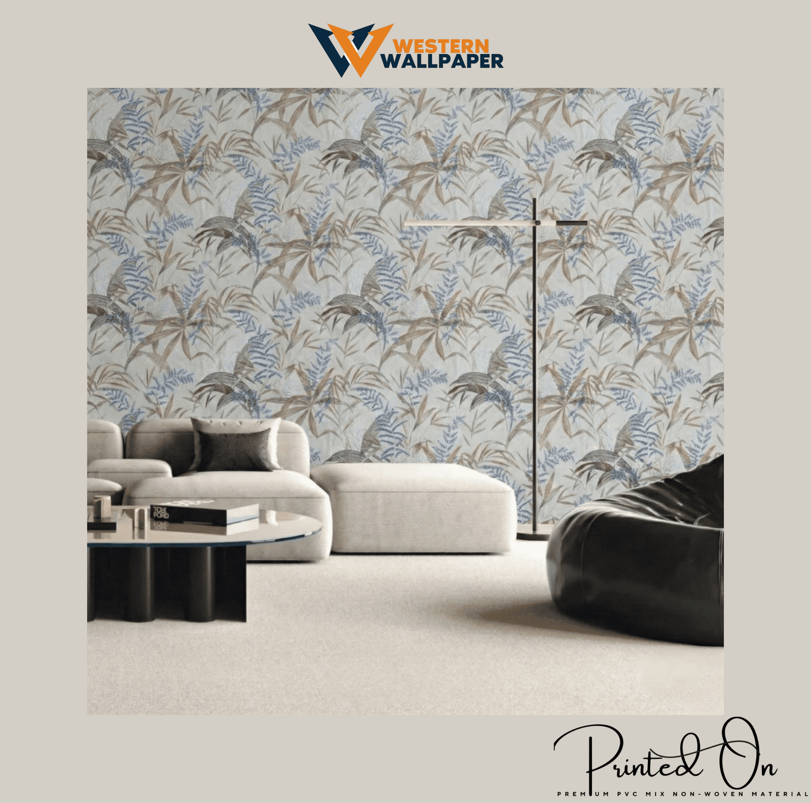 MIDNIGHT TROPICAL FERN WALLPAPER IN SLATE AND AMBER