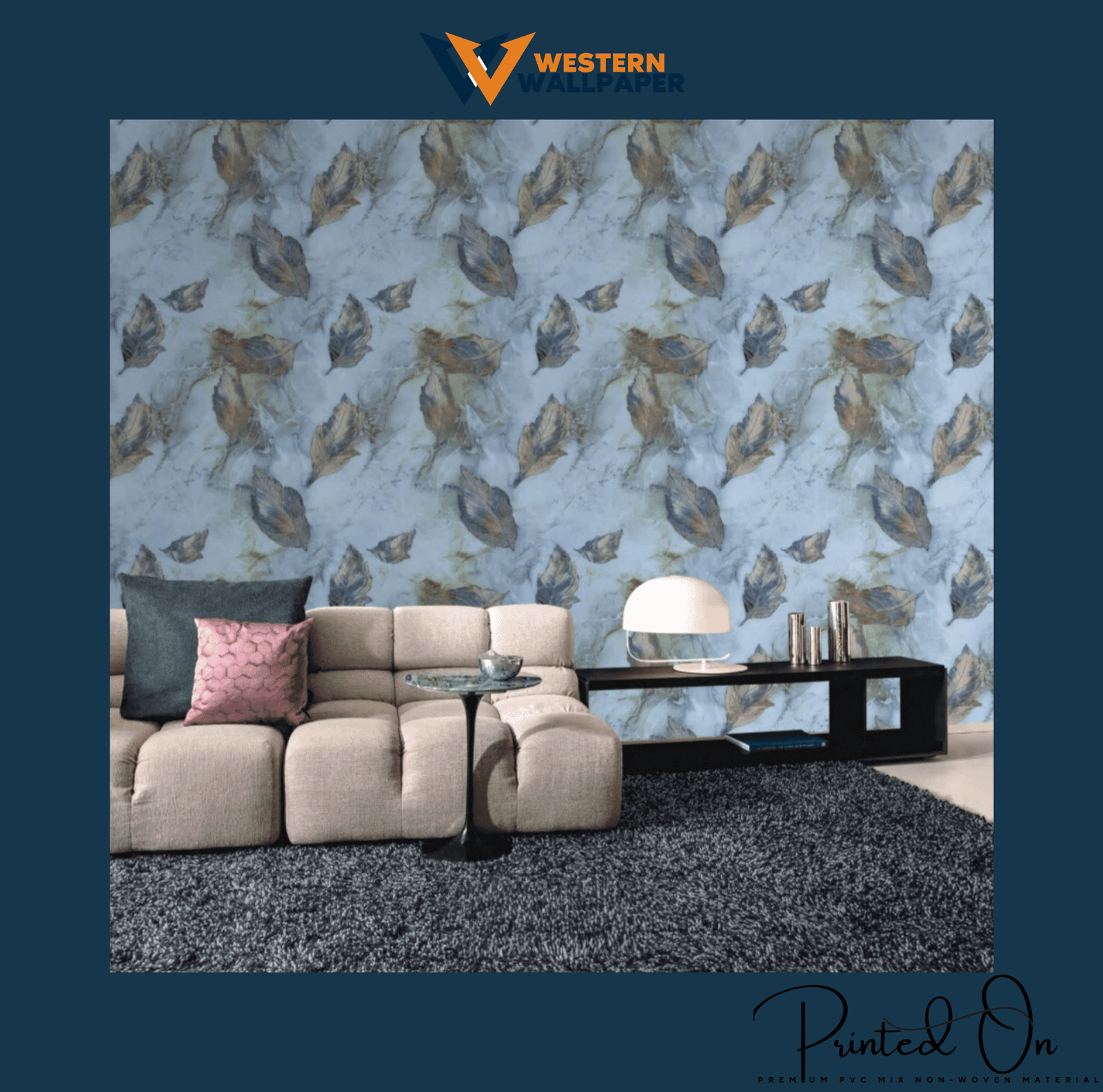 ETHEREAL GOSSAMER LEAF WALLPAPER IN PERIWINKLE AND GOLD