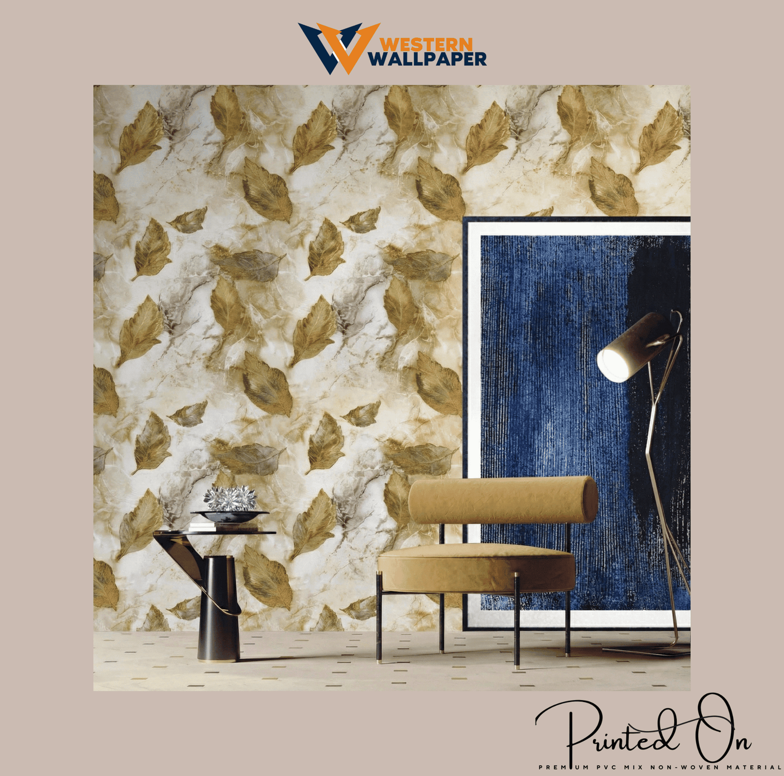 ETHEREAL GOSSAMER LEAF WALLPAPER IN AMBER AND GOLD