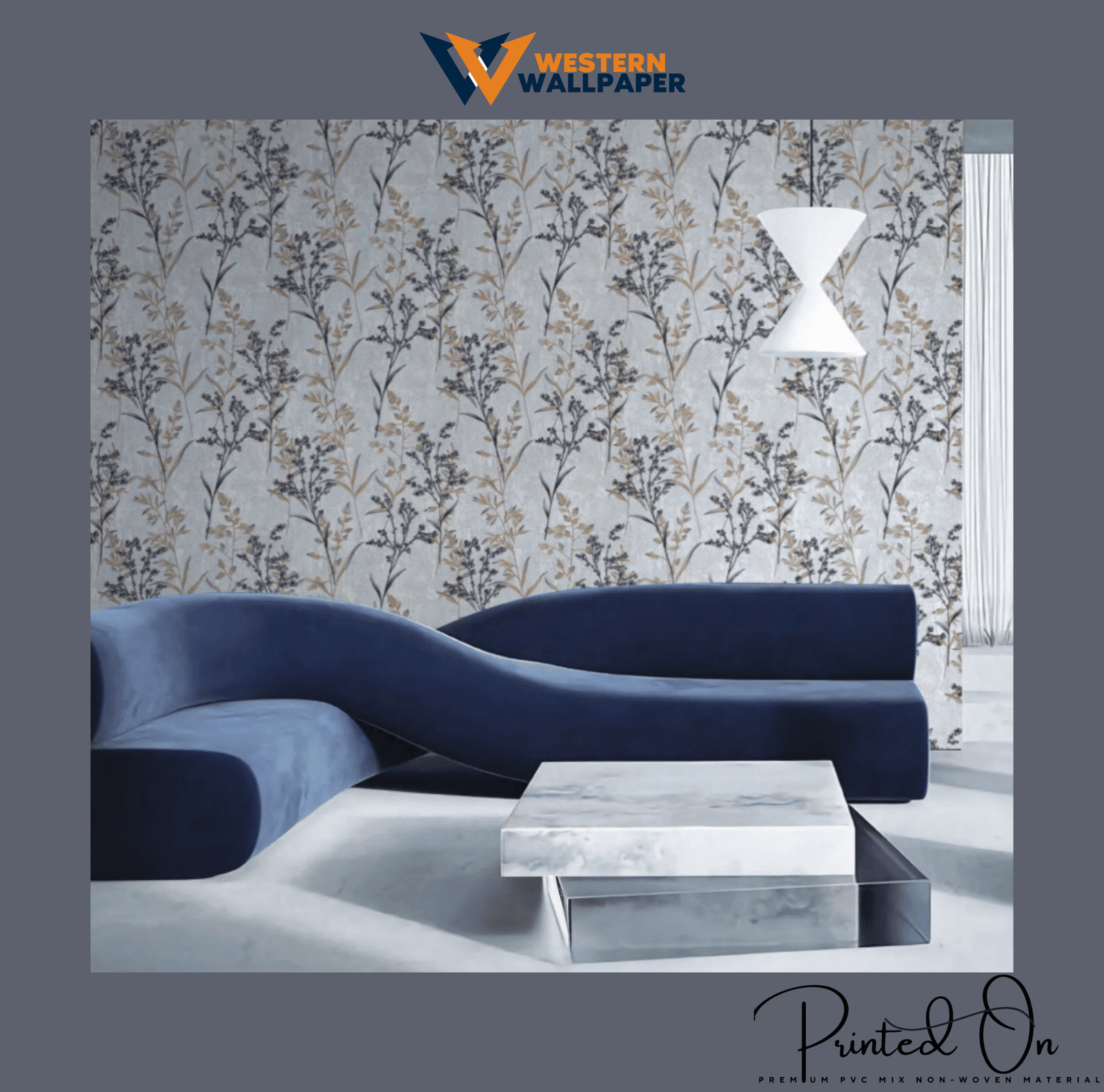 "MINIMALIST MEADOW WALLPAPER IN MIST AND CHARCOAL