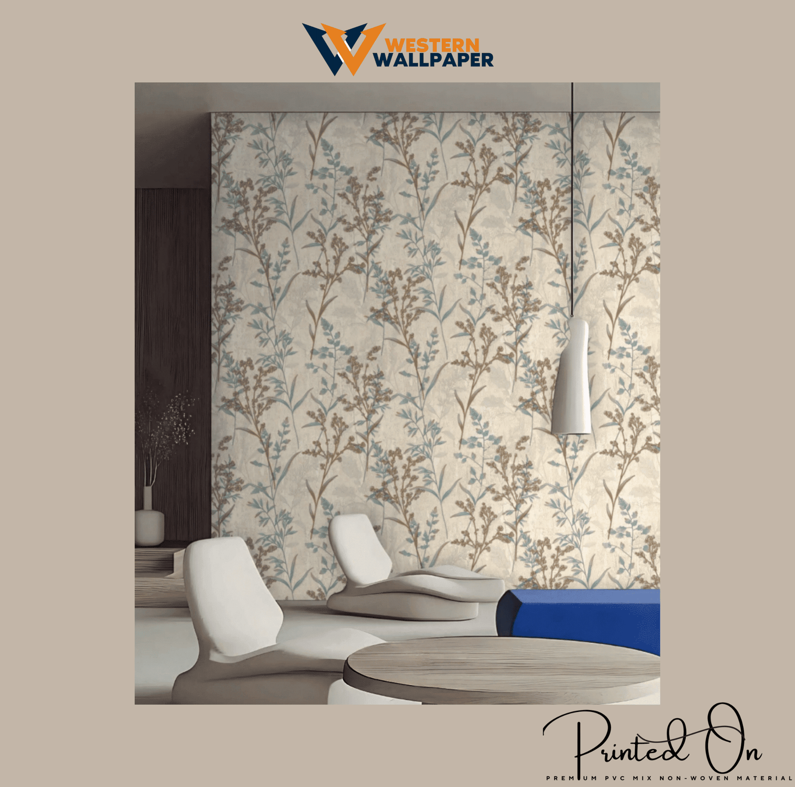 MINIMALIST MEADOW WALLPAPER IN OCHRE AND SKY