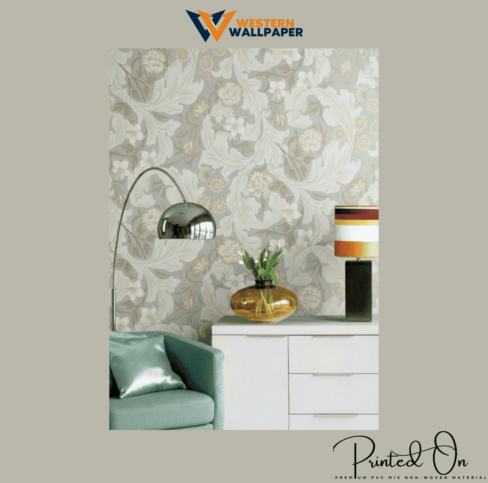 VICTORIAN ACANTHUS FLORAL WALLPAPER IN GREY AND CREAM FOR A REFINED ELEGANT STATEMENT WALL