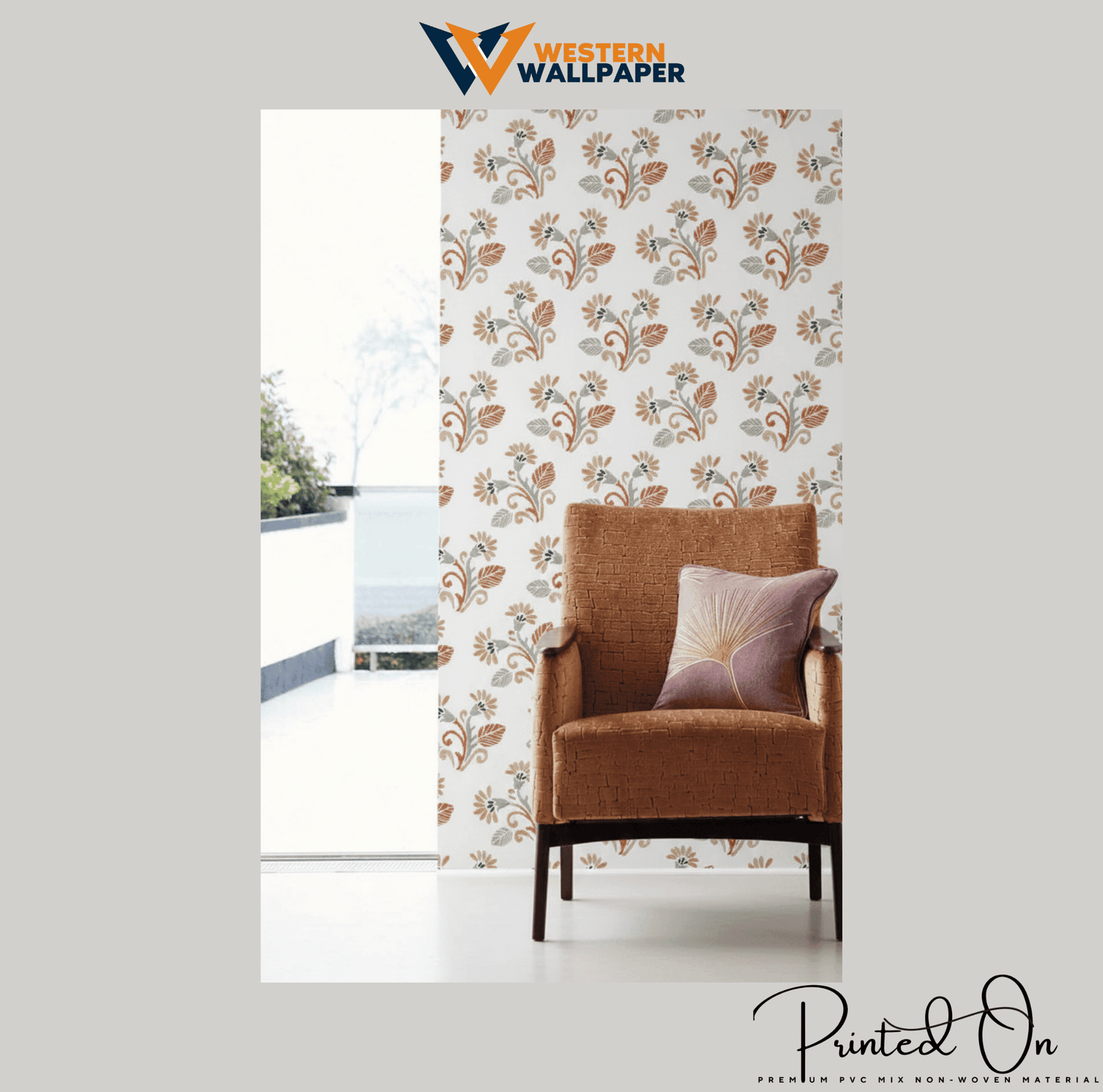 TRADITIONAL EMBROIDERED FLORAL WALLPAPER IN GREY AND MULTICOLOR FOR A REFINED CULTURAL STATEMENT WALL