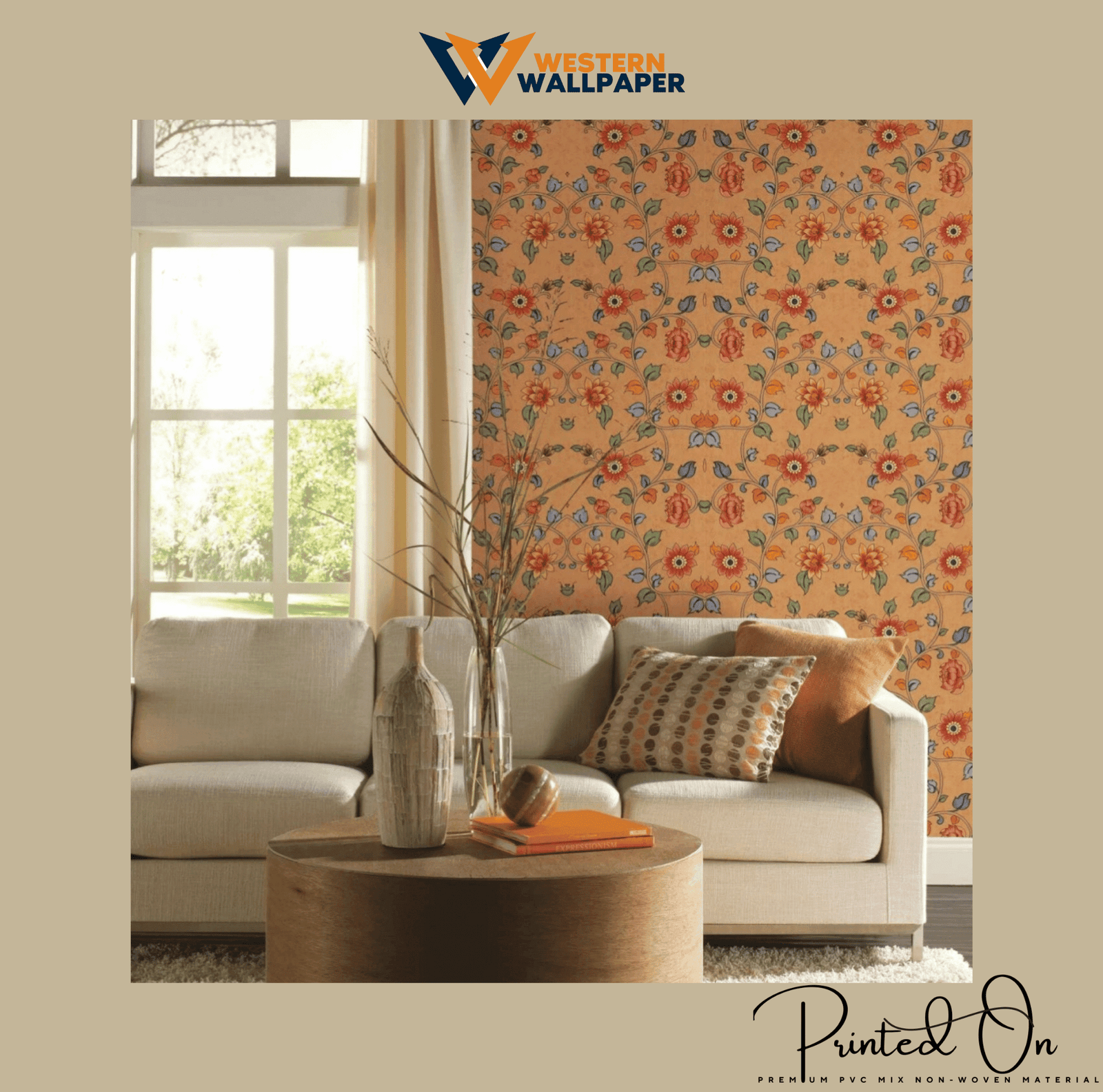TRADITIONAL FLORAL ARABESQUE WALLPAPER IN ORANGE AND MULTICOLOR FOR A VIBRANT CULTURAL STATEMENT WALL