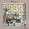 ORNATE CHINTZ FLORAL WALLPAPER IN APRICOT AND PINE FOR A VIBRANT BOTANICAL STATEMENT WALL