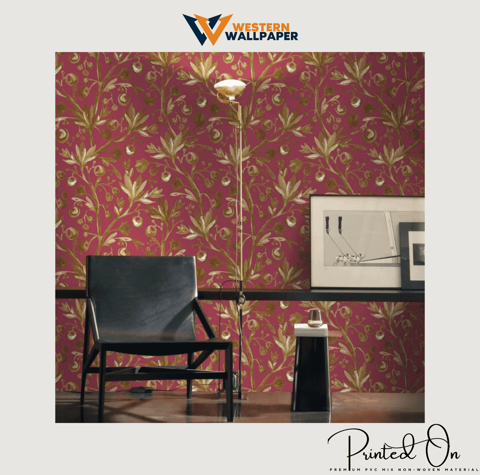 LUXURIOUS GILDED BOTANICAL WALLPAPER IN MAGENTA AND GOLD FOR A BOLD REGENCY STATEMENT WALL