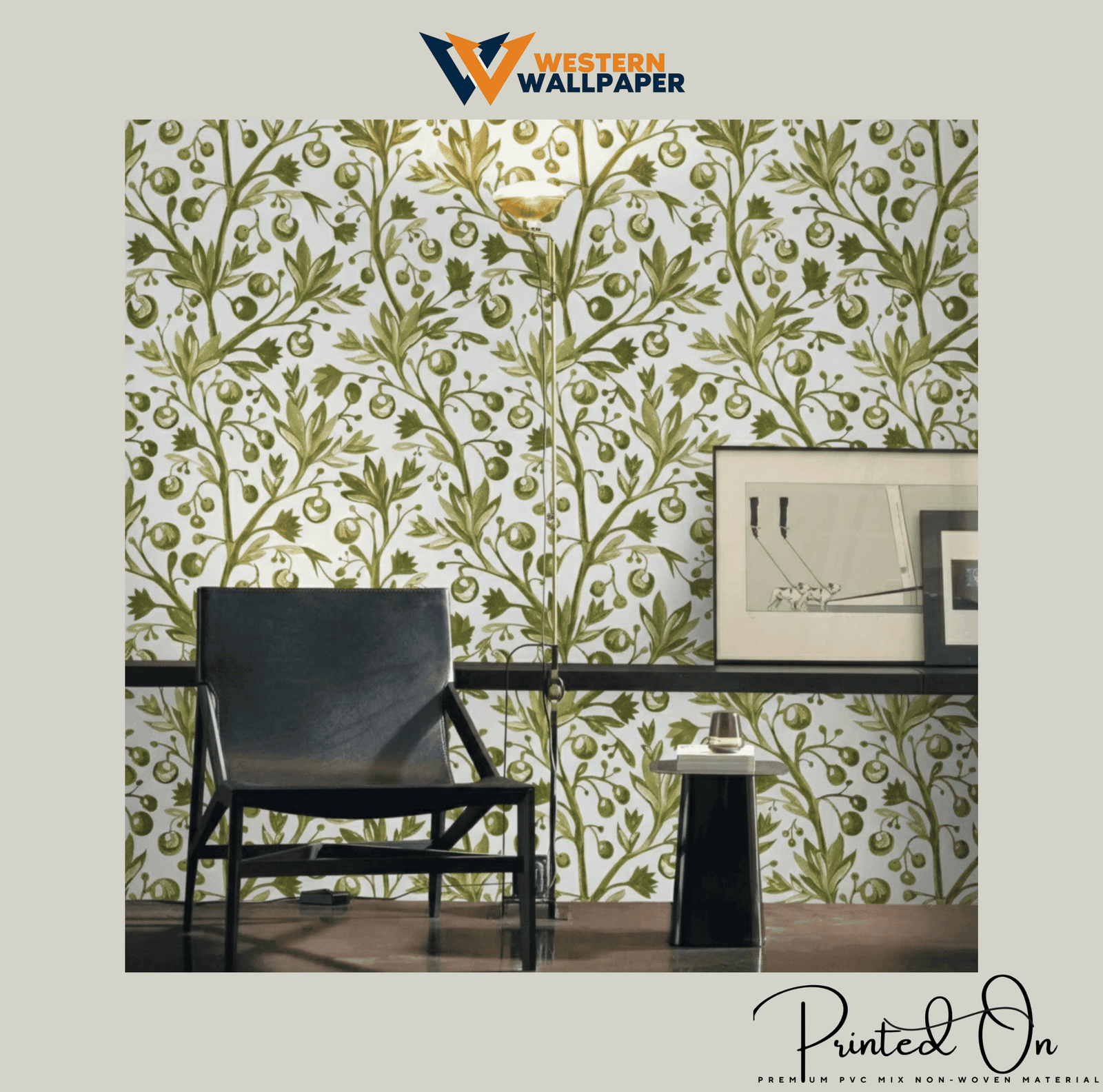 MINIMALIST BOTANICAL TRACERY WALLPAPER IN MOSS AND ALABASTER FOR A FRESH ORGANIC STATEMENT WALL