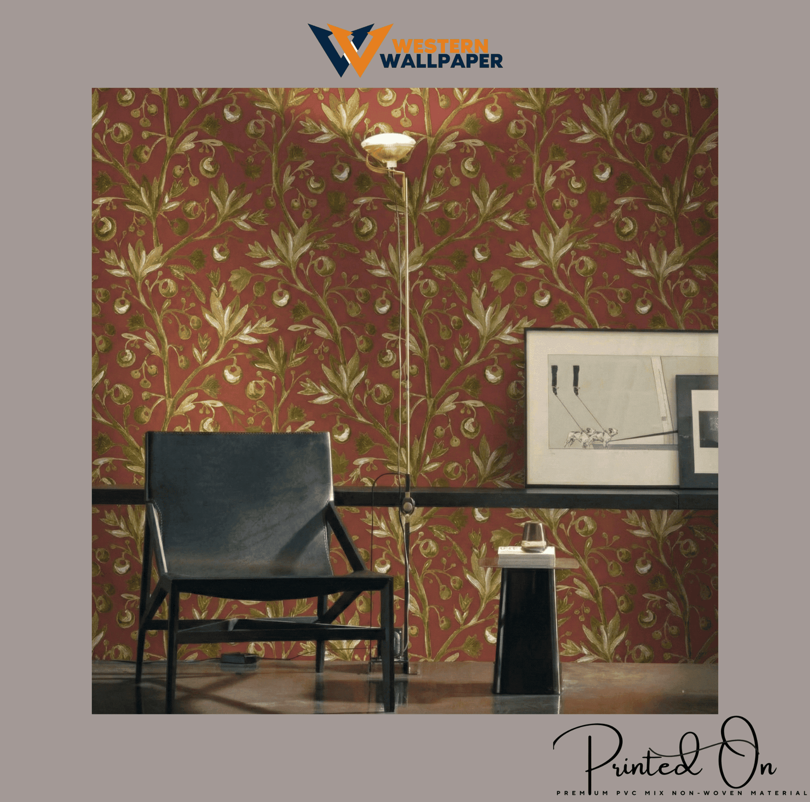 MINIMALIST BOTANICAL TRACERY WALLPAPER IN CRIMSON AND OLIVE FOR A BOLD ORGANIC STATEMENT WALL