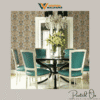 ORNATE REGAL DAMASK WALLPAPER IN SLATE AND AMBER FOR A VIBRANT STATELY DINING ROOM
