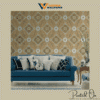 ORNATE GEOMETRIC MEDALLION WALLPAPER IN SAFFRON AND CHESTNUT FOR A WARM CONTEMPORARY LIVING SPACE