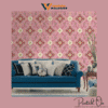 ORNATE GEOMETRIC MEDALLION WALLPAPER IN MAGENTA AND GOLD FOR A VIBRANT CONTEMPORARY LIVING SPACE