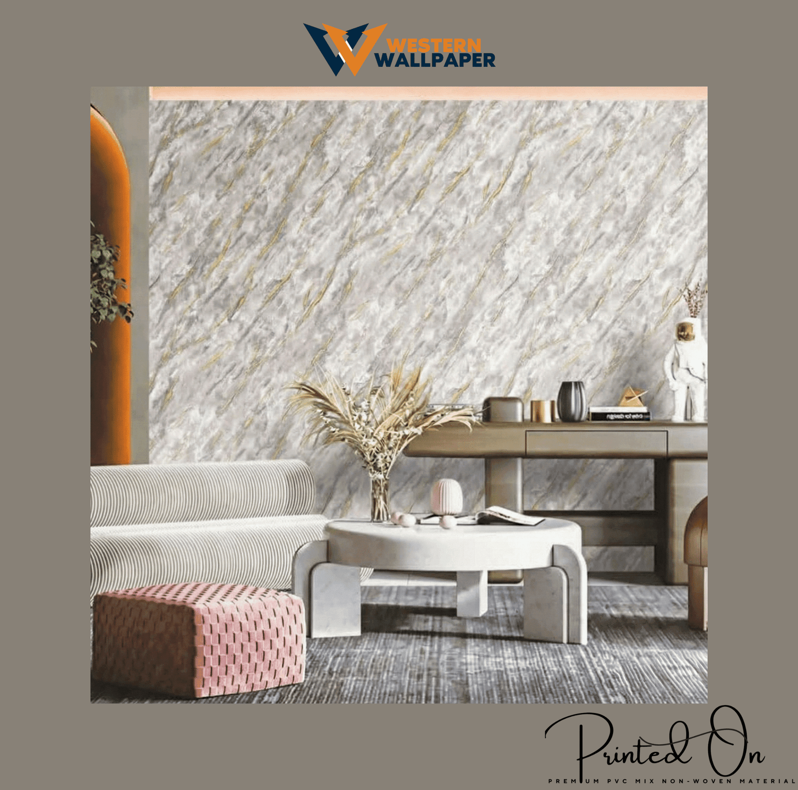 TEXTURED DIAGONAL MARBLE WALLPAPER IN CLOUD GREY AND GOLD