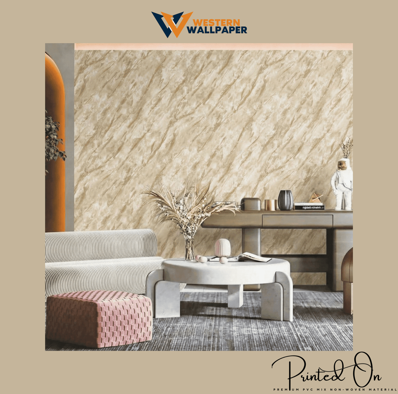 TEXTURED DIAGONAL MARBLE WALLPAPER IN SAND AND TAUPE
