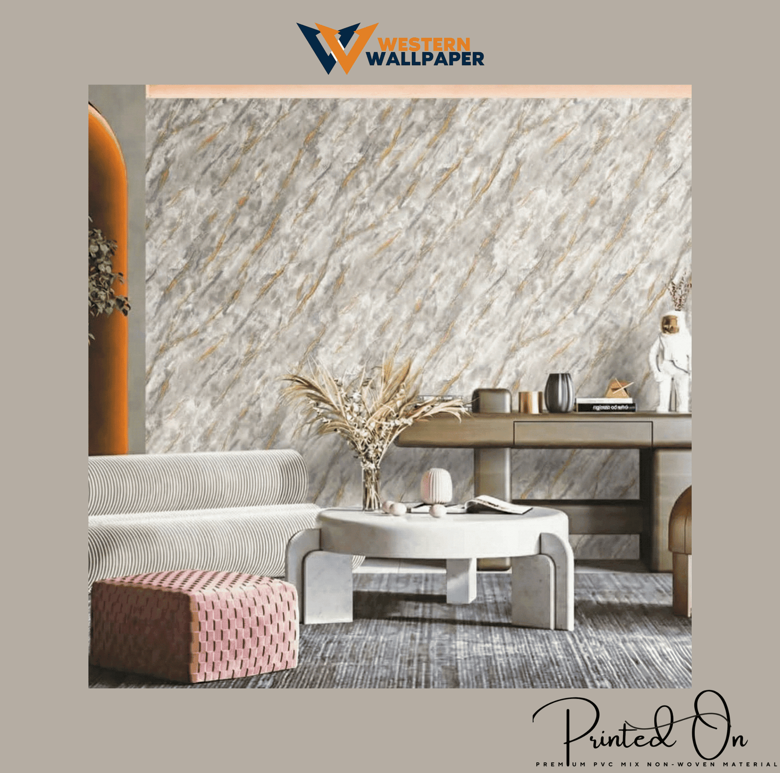 TEXTURED DIAGONAL MARBLE WALLPAPER IN CLOUD GREY AND COPPER