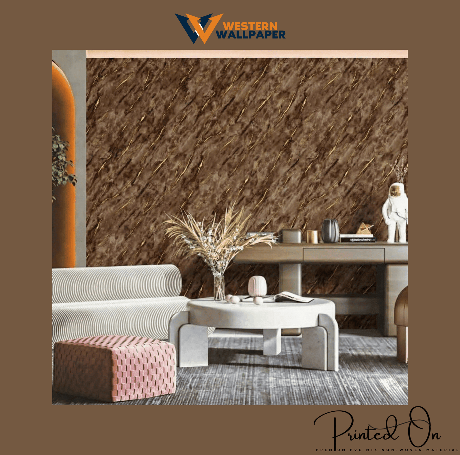 TEXTURED DIAGONAL MARBLE WALLPAPER IN CHOCOLATE AND GOLD