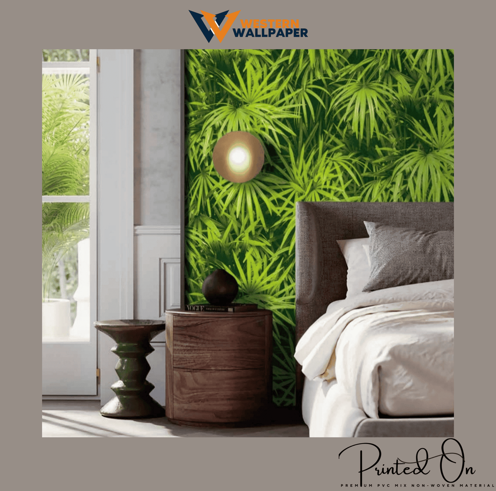 LUSH TROPICAL FAN PALM WALLPAPER IN VIBRANT GREEN FOR A BREATHTAKING BIOPHILIC BEDROOM