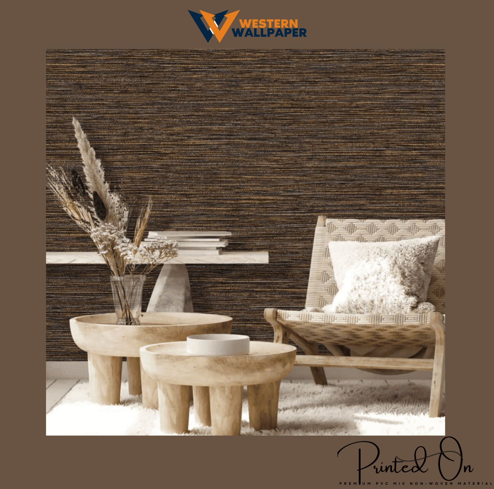 TEXTURED LINEAR WEAVE WALLPAPER IN CHARCOAL AND OCHRE