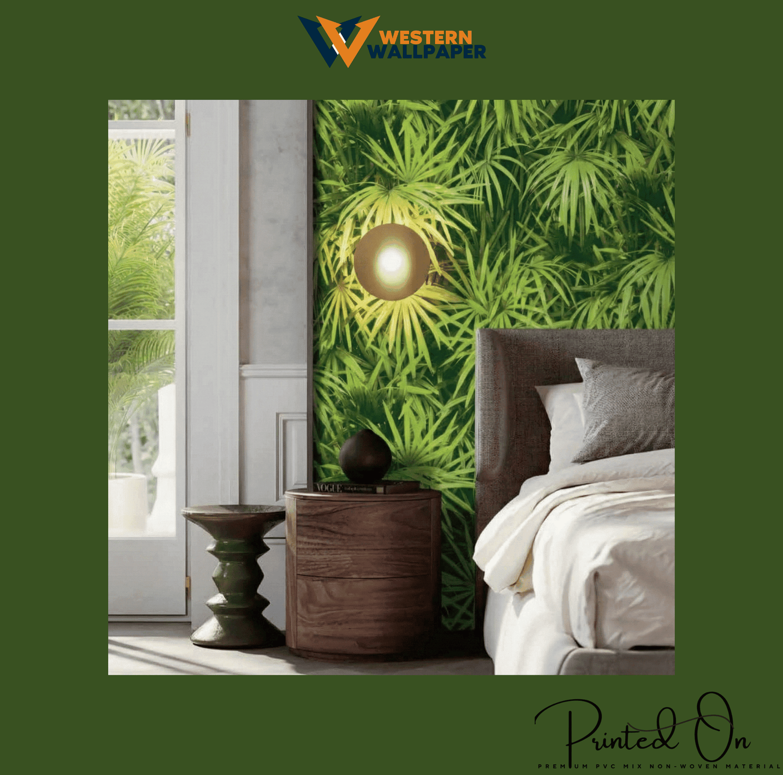 LUSH TROPICAL FAN PALM WALLPAPER IN RADIANT GREEN FOR A BREATHTAKING BIOPHILIC BEDROOM