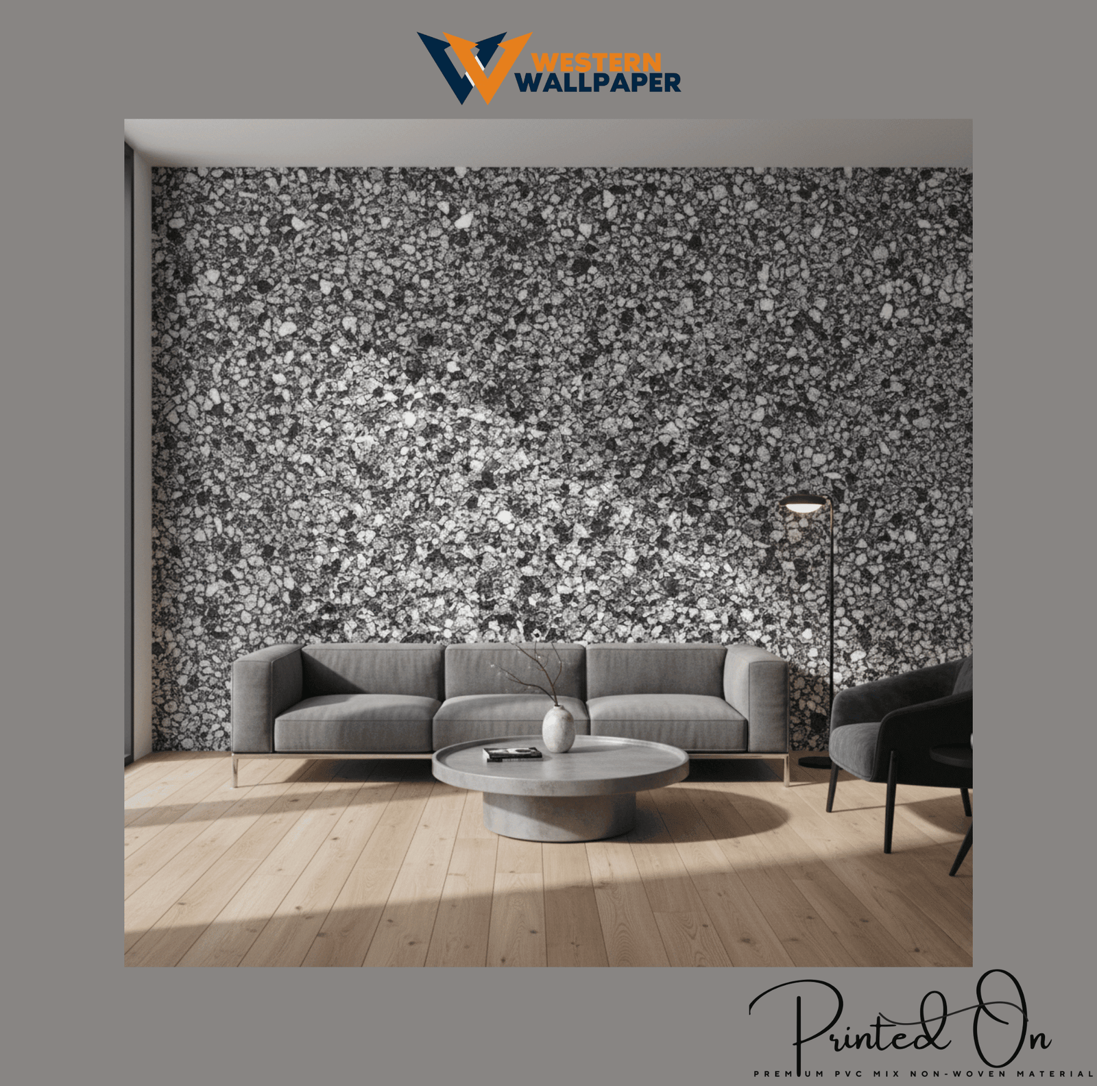 TEXTURED MULTICOLOR TERRAZZO WALLPAPER IN BLACK AND WHITE TONES