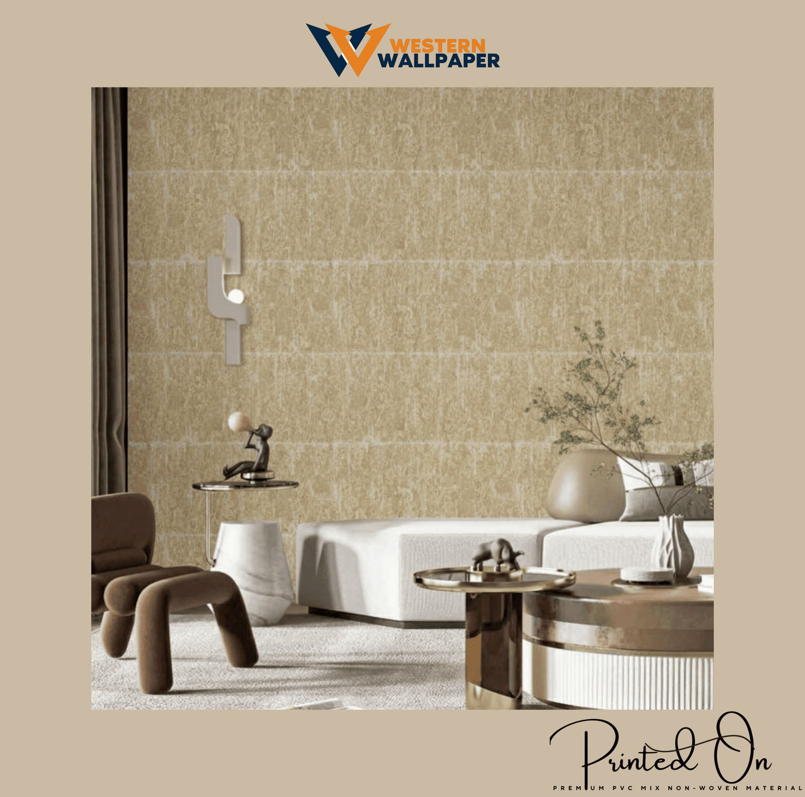 TEXTURED OXIDIZED PLASTER WALLPAPER IN SAND AND GOLD