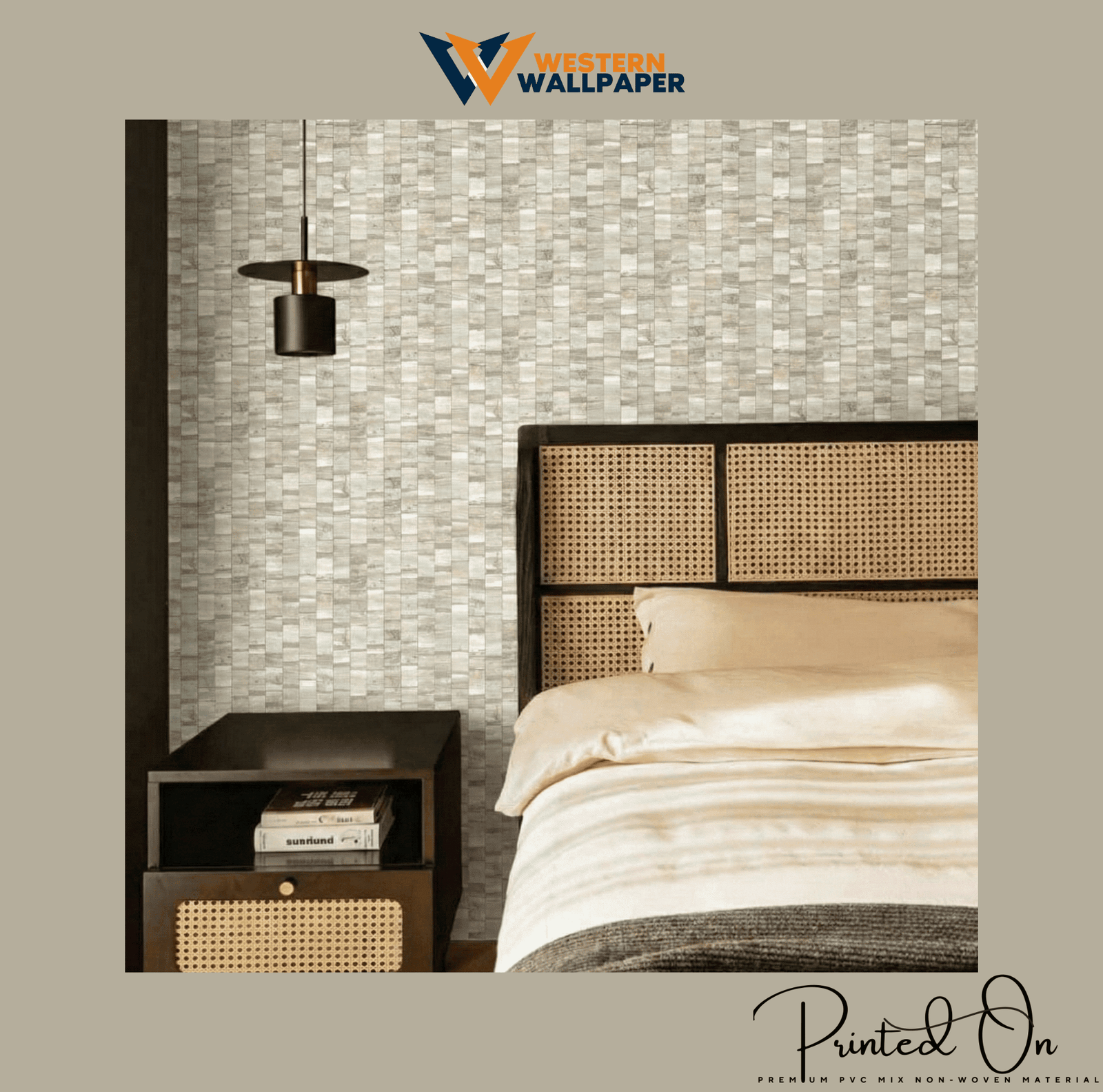 TEXTURED GEOMETRIC MOSAIC WALLPAPER IN PALE GREY AND BEIGE