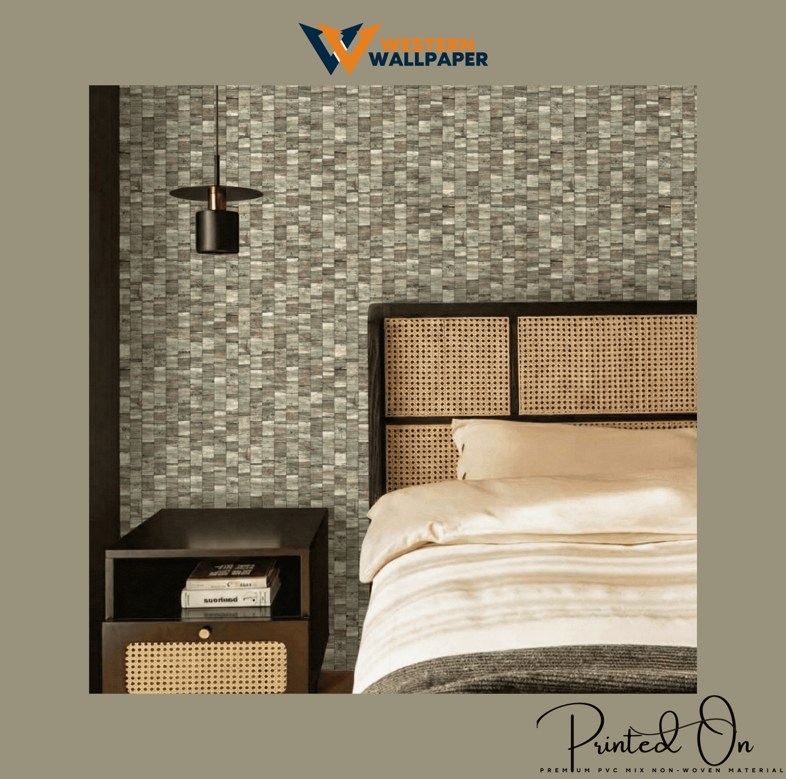 TEXTURED GEOMETRIC MOSAIC WALLPAPER IN DUSTY SAGE AND TAUPE