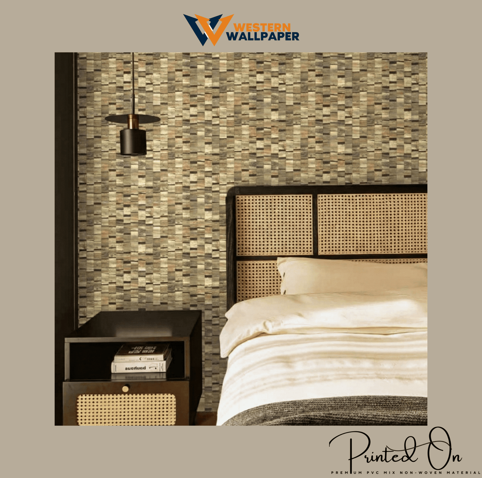 TEXTURED GEOMETRIC MOSAIC WALLPAPER IN TOASTED OAK AND CHARCOAL