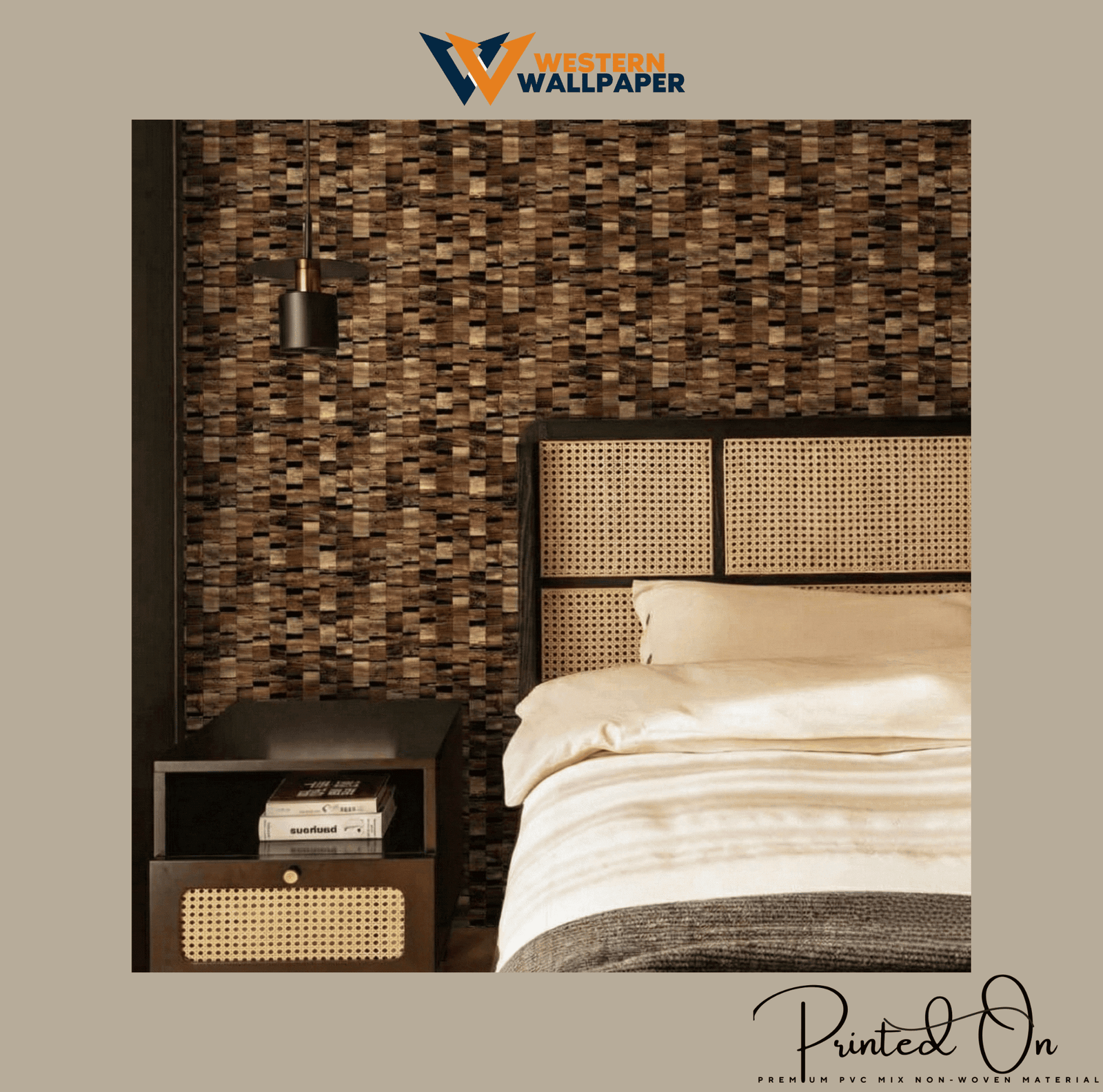 TEXTURED GEOMETRIC MOSAIC WALLPAPER IN TOASTED OAK AND EBONY