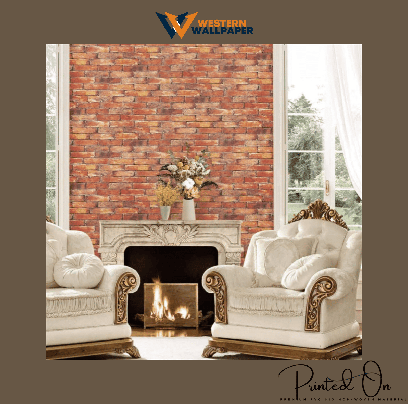 TEXTURED RUSTIC EXPOSED BRICK WALLPAPER IN TERRACOTTA AND AMBER