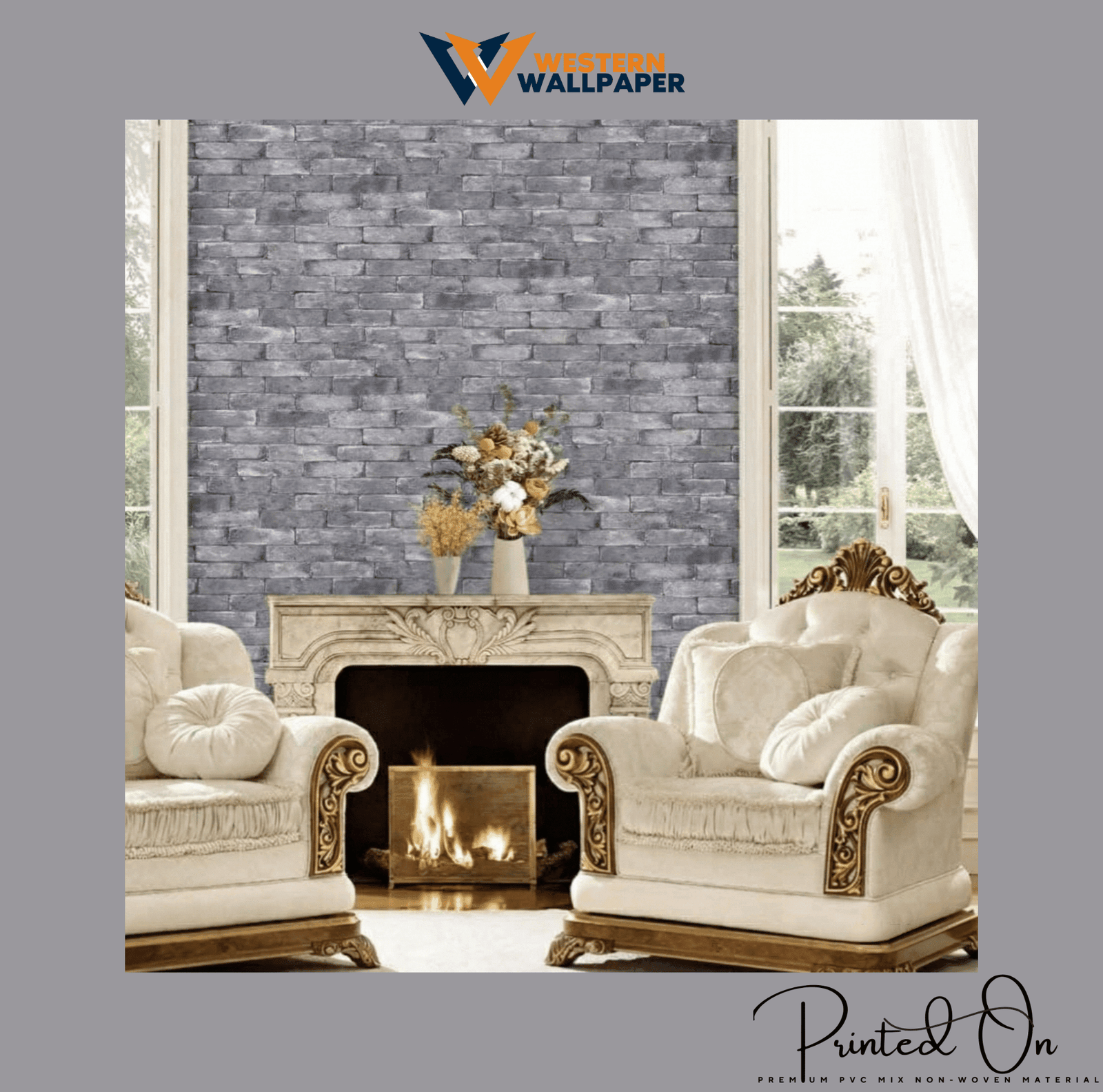 TEXTURED RUSTIC EXPOSED BRICK WALLPAPER IN CHARCOAL AND SILVER