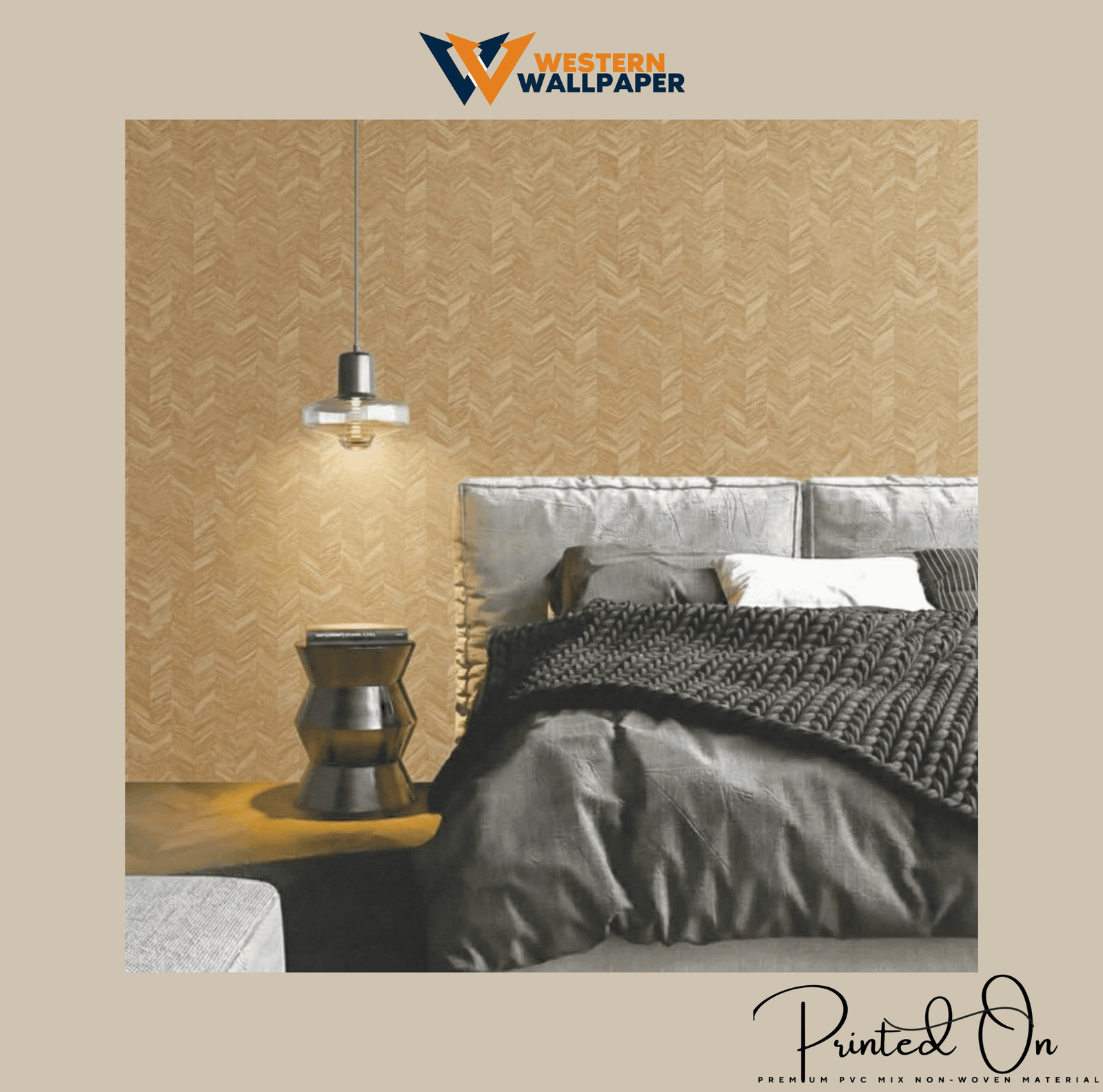 TEXTURED CHEVRON WEAVE WALLPAPER IN TOASTED OAK AND AMBER