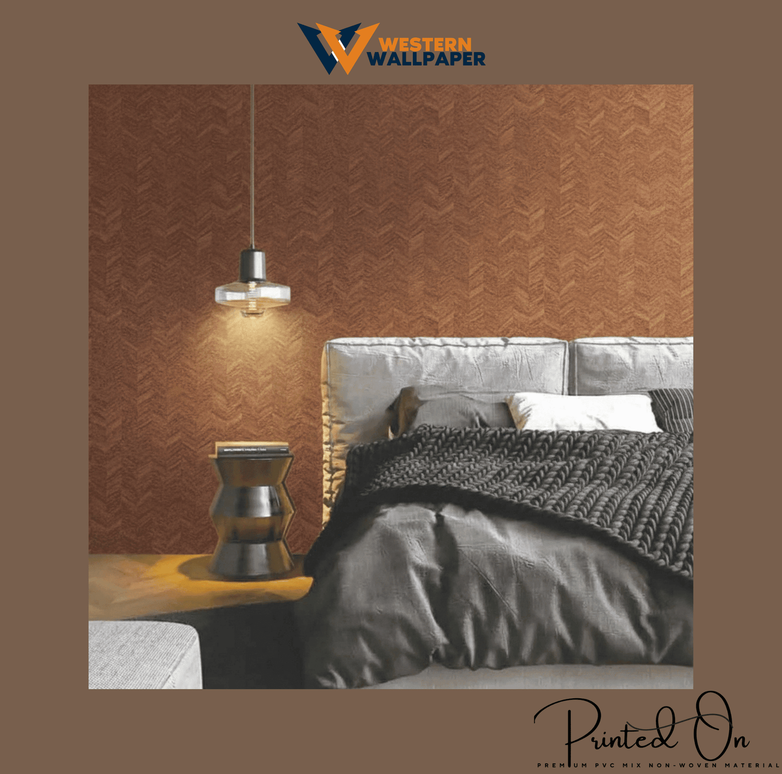 TEXTURED CHEVRON WEAVE WALLPAPER IN TOASTED OAK AND CINNAMON