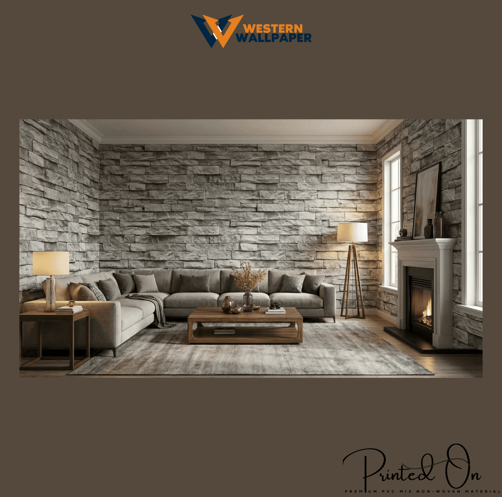 WESTERN STACKED STONE BRICK WALLPAPER IN ASH GREY
