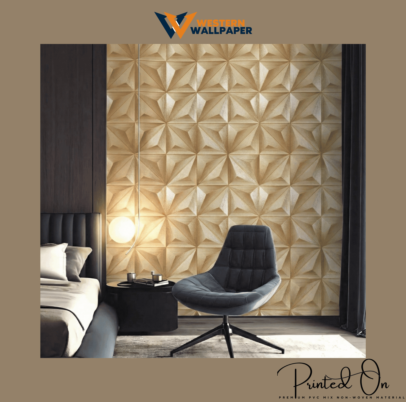 3D PRISM GEOMETRIC WALLPAPER IN GOLDEN OAK